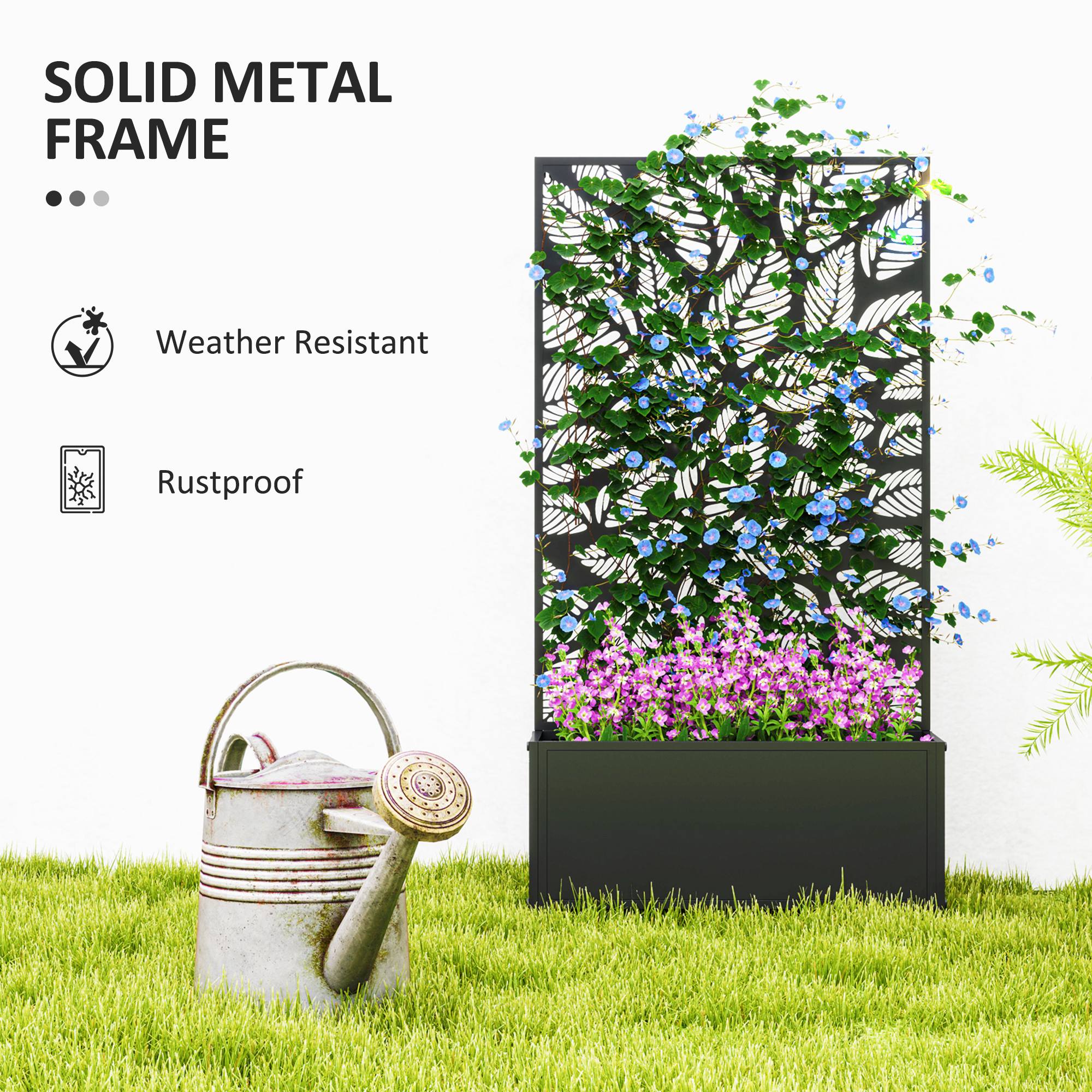 Outsunny Outdoor Metal Planter, with Back Trellis - Black - North Peak Garden Furniture
