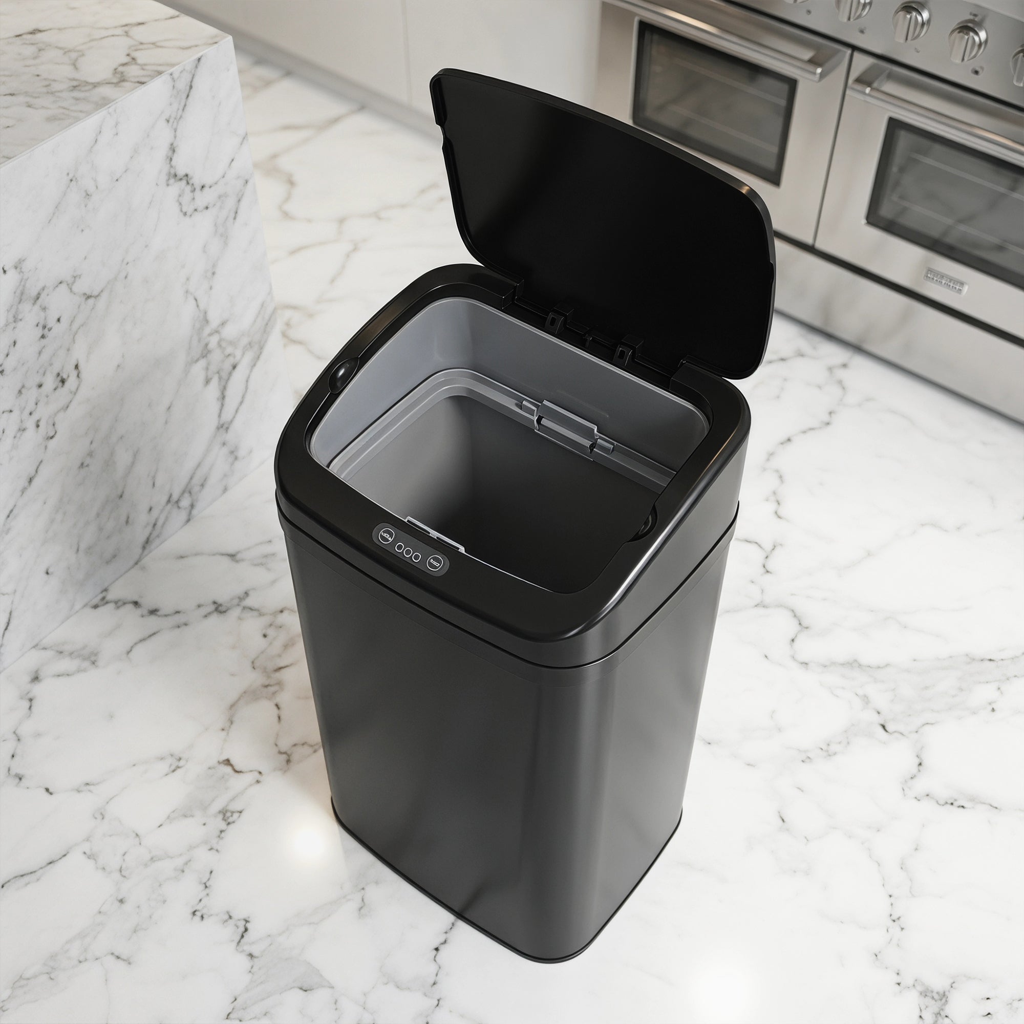 HOMCOM 48L Galvanised Steel Sensor Bin - Black