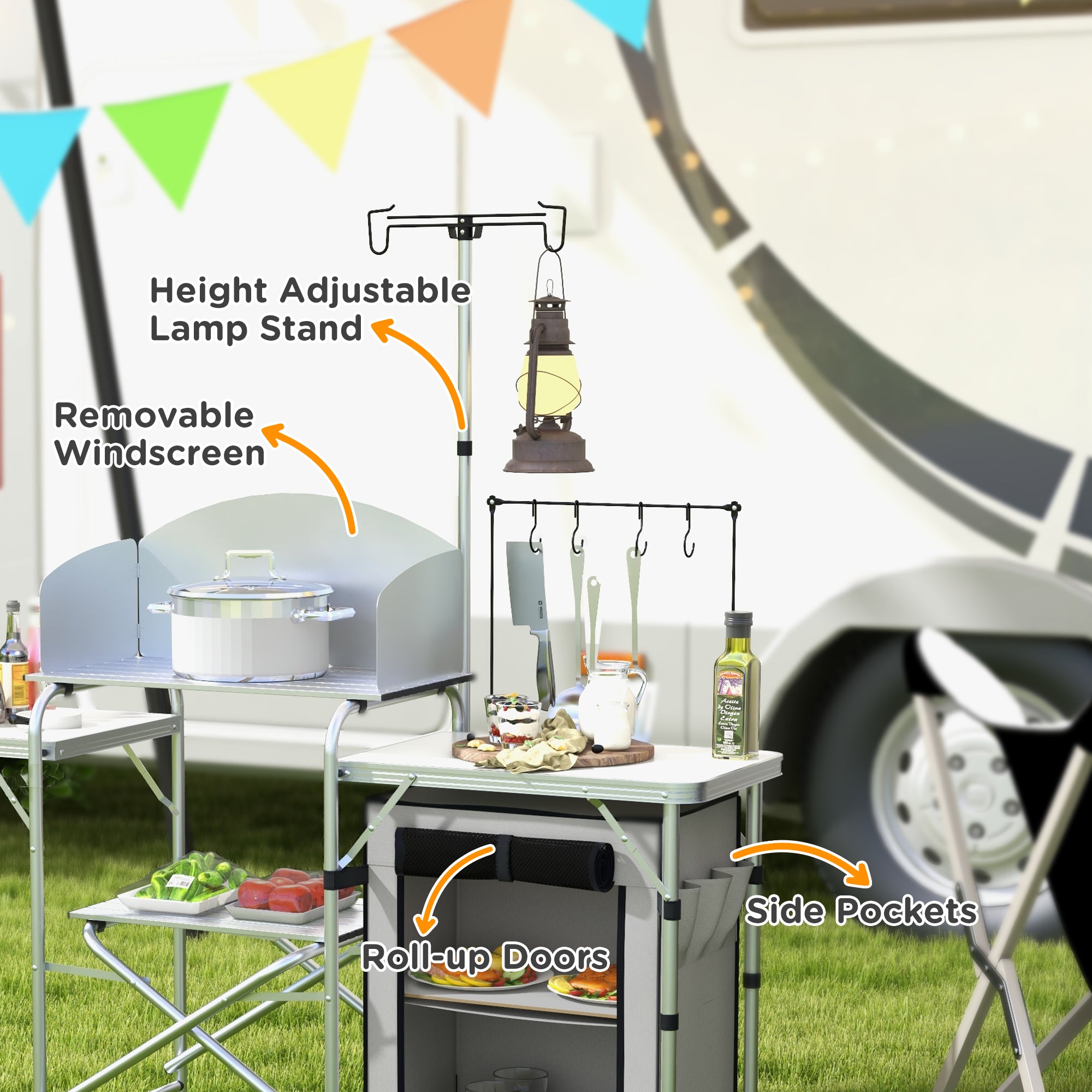 Outsunny Multi-Feature Folding Camping Kitchen, with Wind Shield - North Peak Garden Furniture