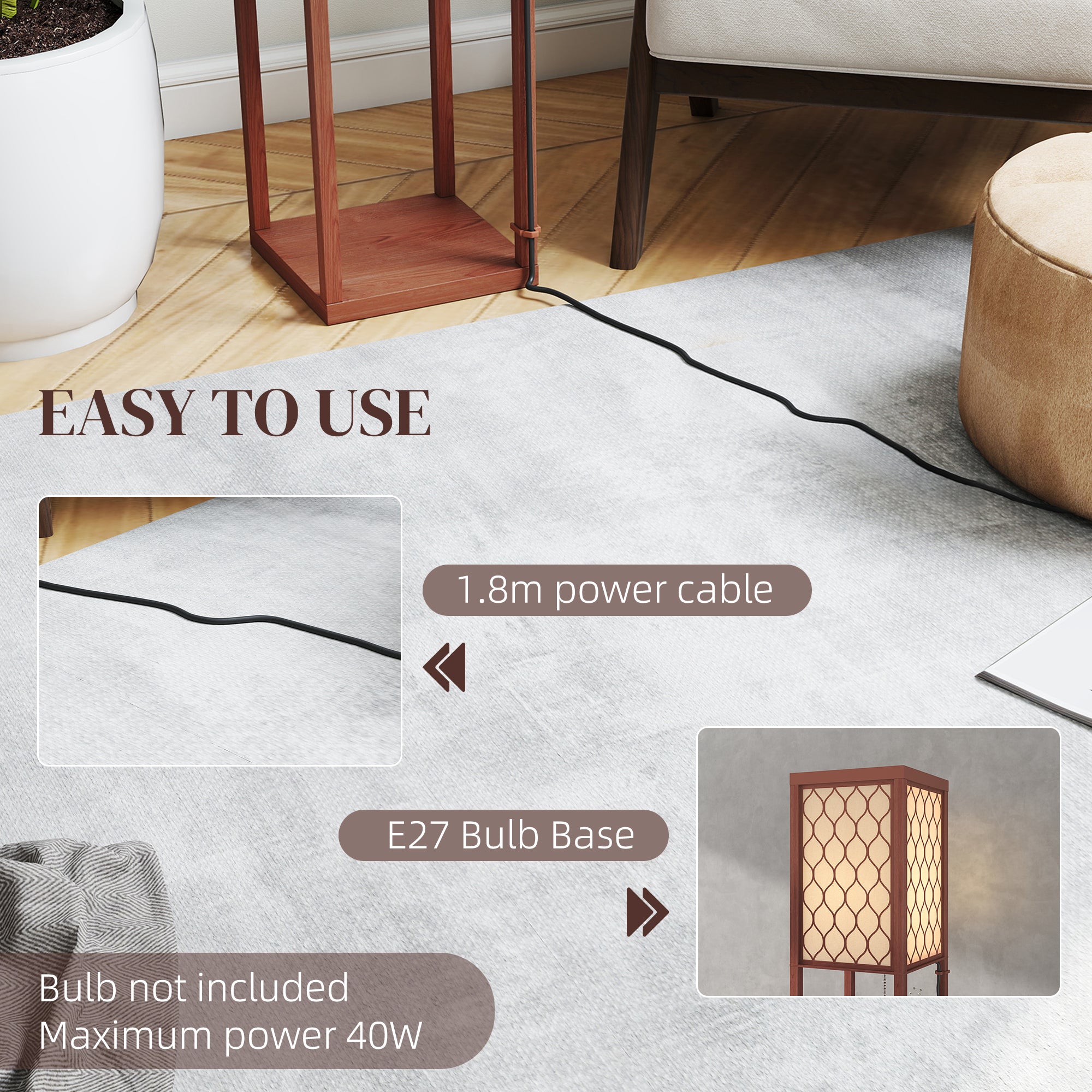 HOMCOM Three-Shelf Standing Lamp - Brown/White - North Peak Garden Furniture