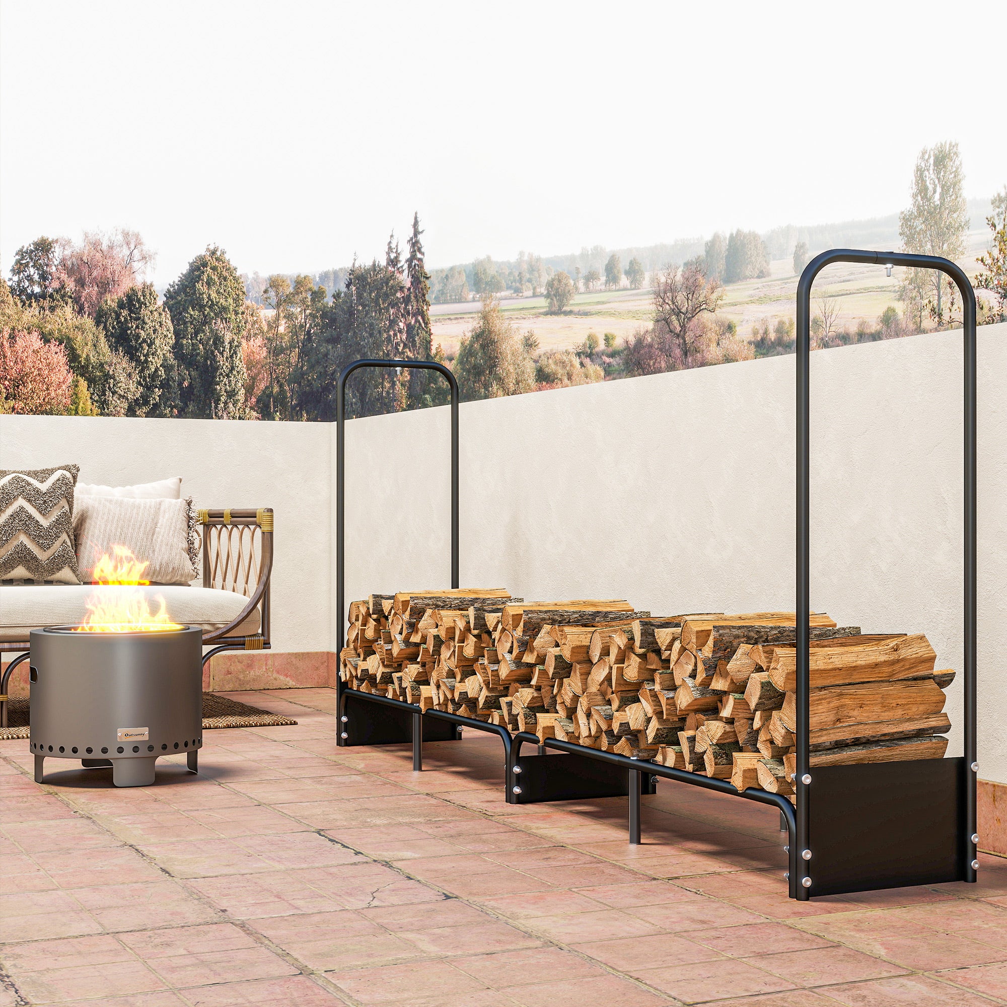 Outsunny 8.5ft Firewood Rack, Heavy Duty Log Storage Holder with Waterproof 600D Oxford Log Cover for Fireplace Fire Pits Outdoor Patio Wood Storage, 300 kg Large Capacity, Black