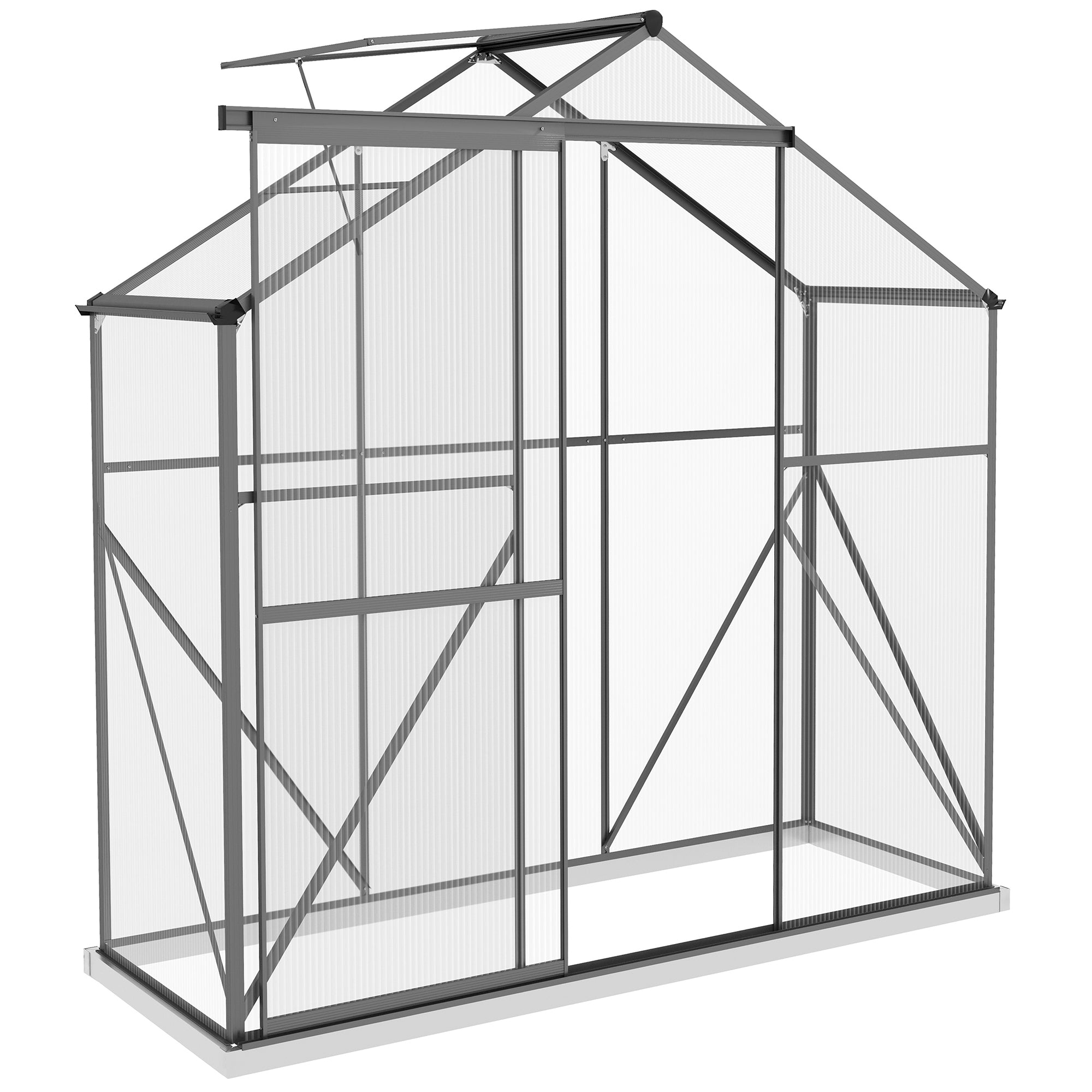 Outsunny 6 x 2.5ft Polycarbonate Greenhouse Walk-In Green House with Rain Gutter, Sliding Door, Window, Foundation, Dark Grey - North Peak Garden Furniture