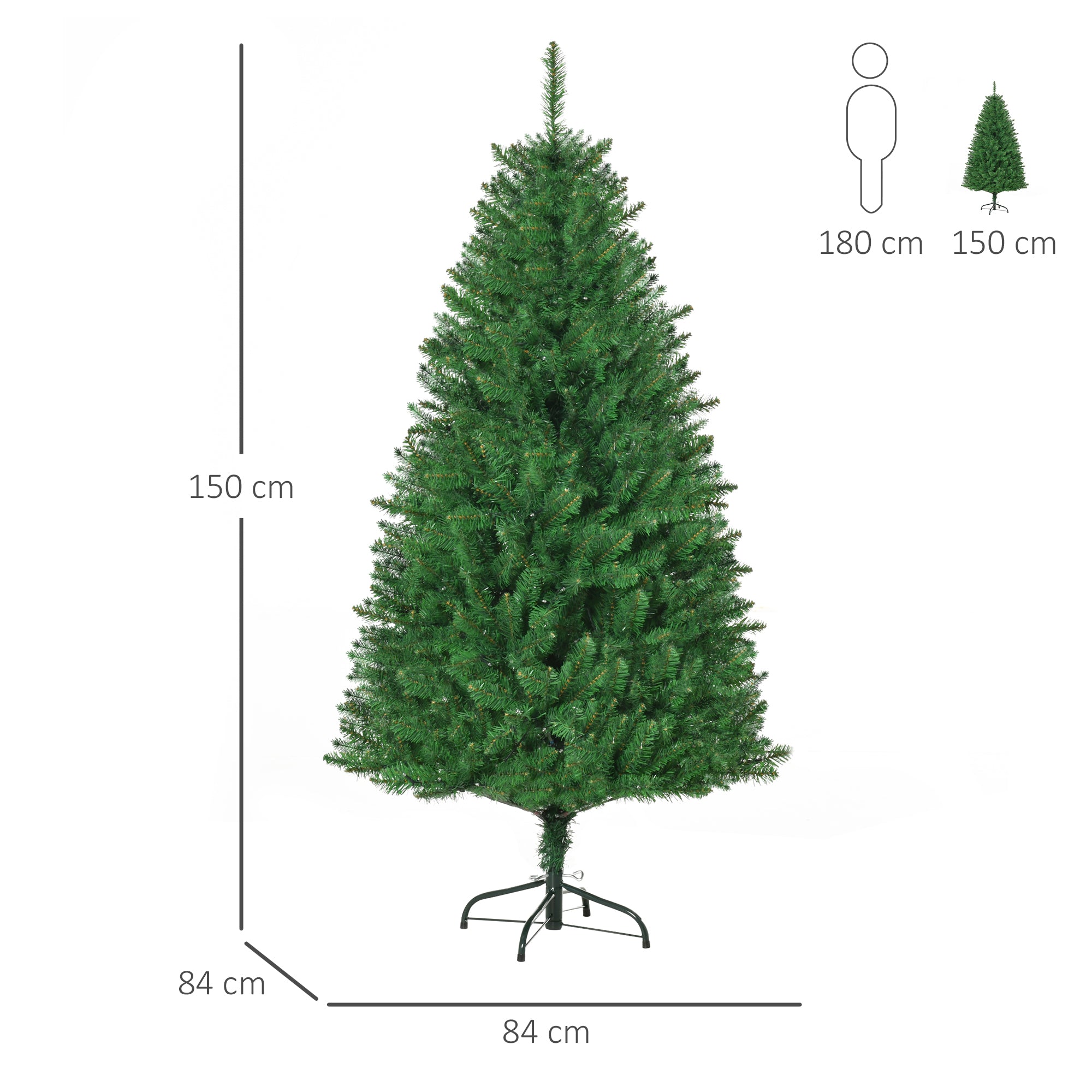HOMCOM 5FT Christmas Tree Warm White LED Light Holiday Home Decoration, Green - North Peak Garden Furniture