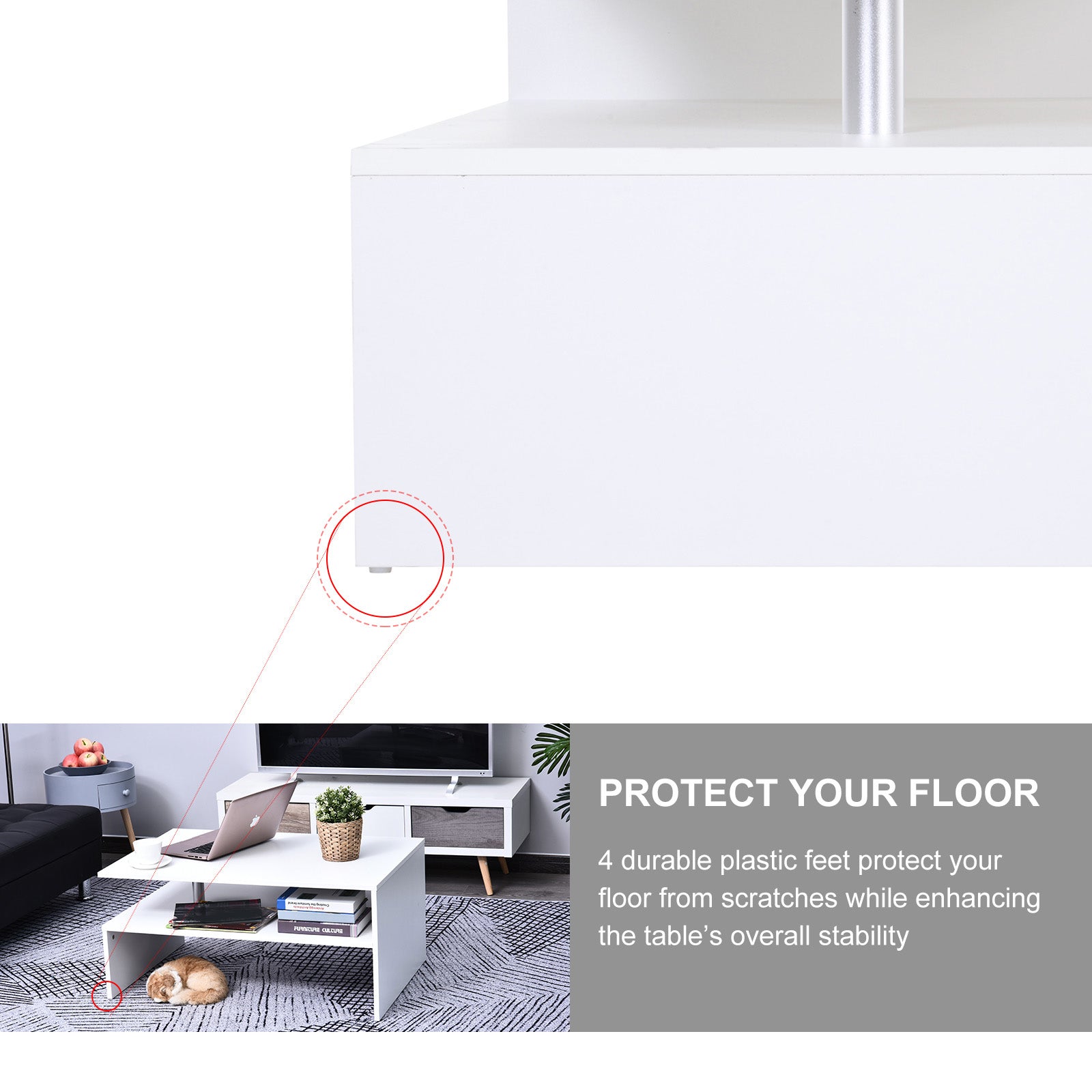 HOMCOM Coffee Table with Storage, 2-Tier Centre Table, Modern Living Room Table with Open Shelf and Aluminium Poles, White - North Peak Garden Furniture