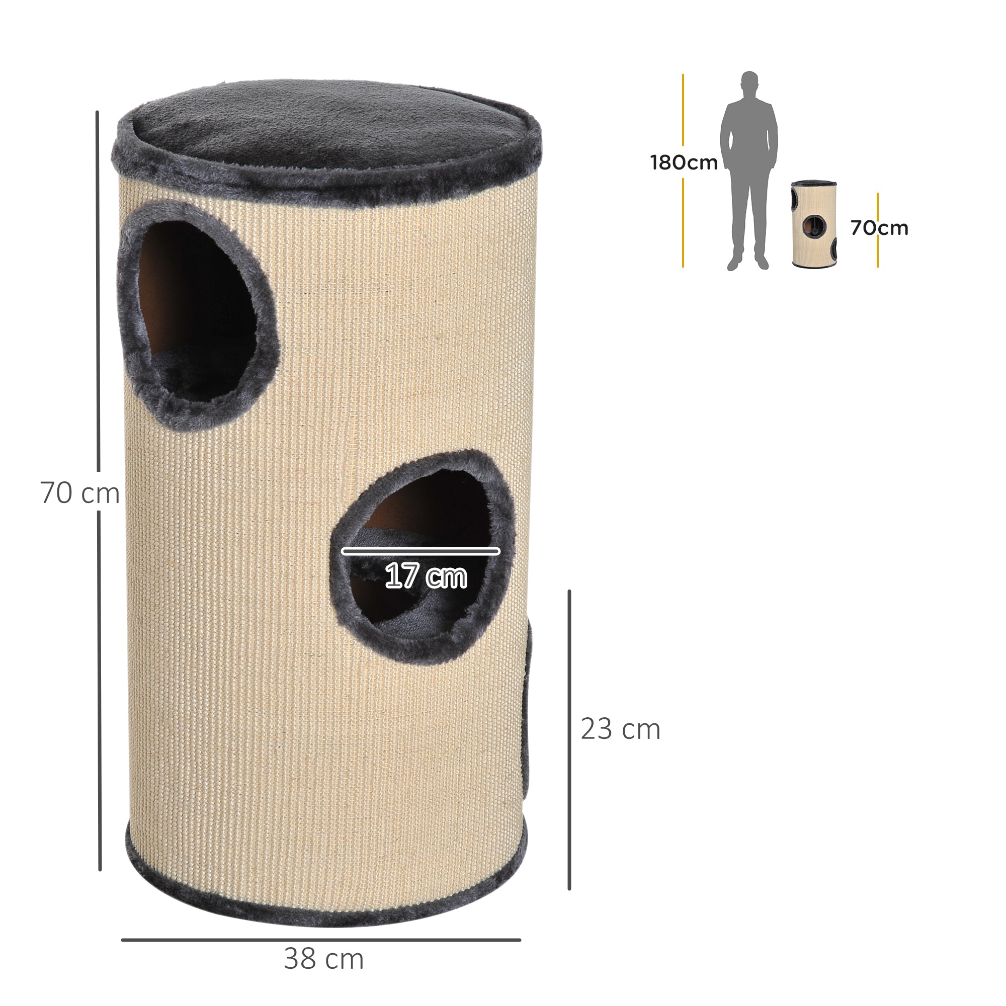 PawHut 70cm Height Cat Post Tree Scratching Barrel Sisal Activity Center Condo Kitten Bed Scratcher Climbing Climber Play House for Indoor Cats - North Peak Garden Furniture