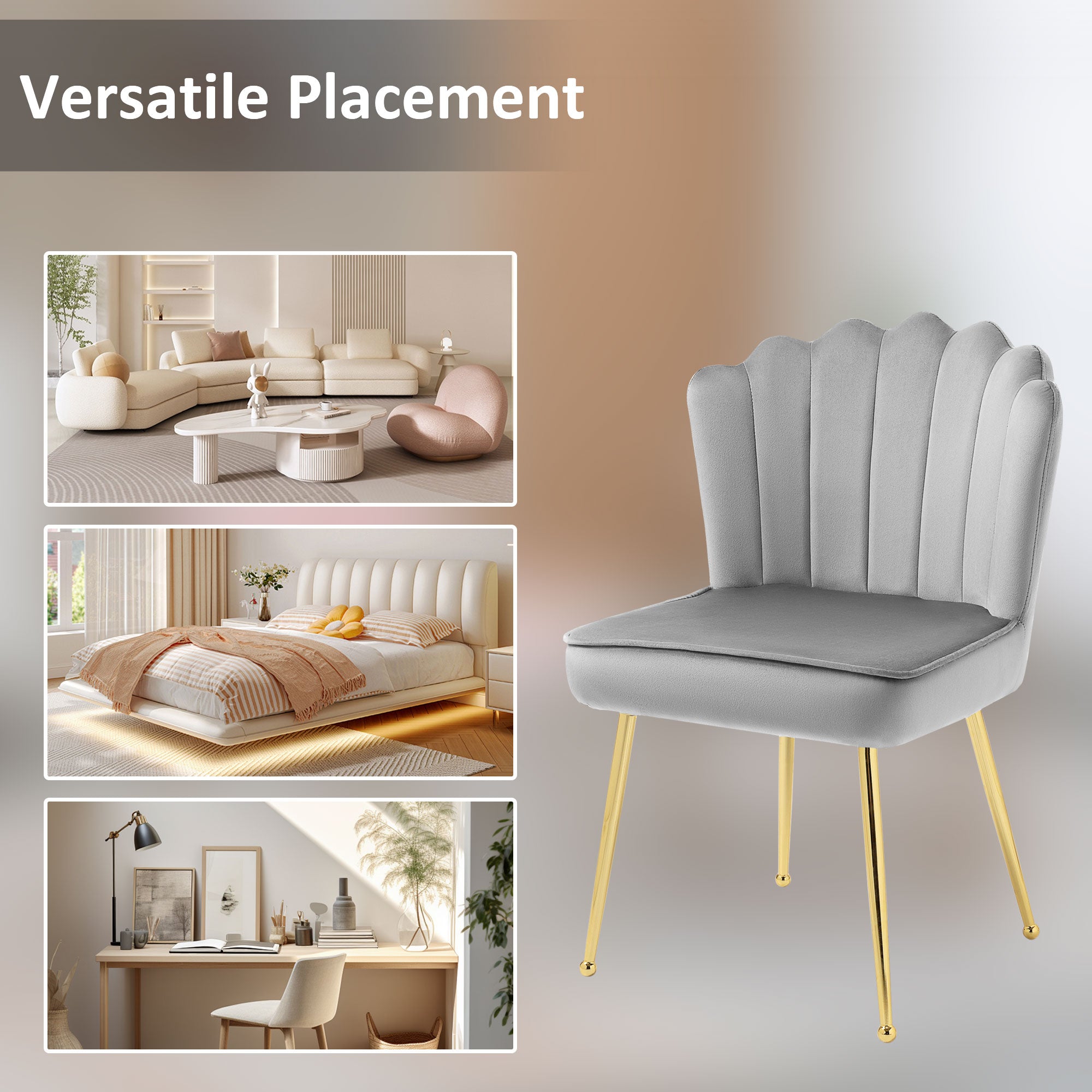 HOMCOM Velvet-Feel Shell Accent Chair - Grey - North Peak Garden Furniture