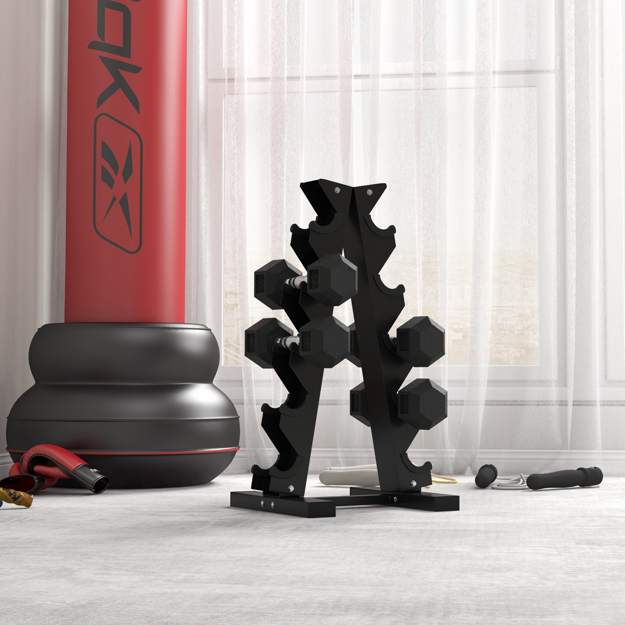 HOMCOM 2x4kg Rubber Dumbbell Sports Hex Weights Sets Home Gym Fitness Hexagonal Dumbbells Kit Weight Lifting Exercise - North Peak Garden Furniture
