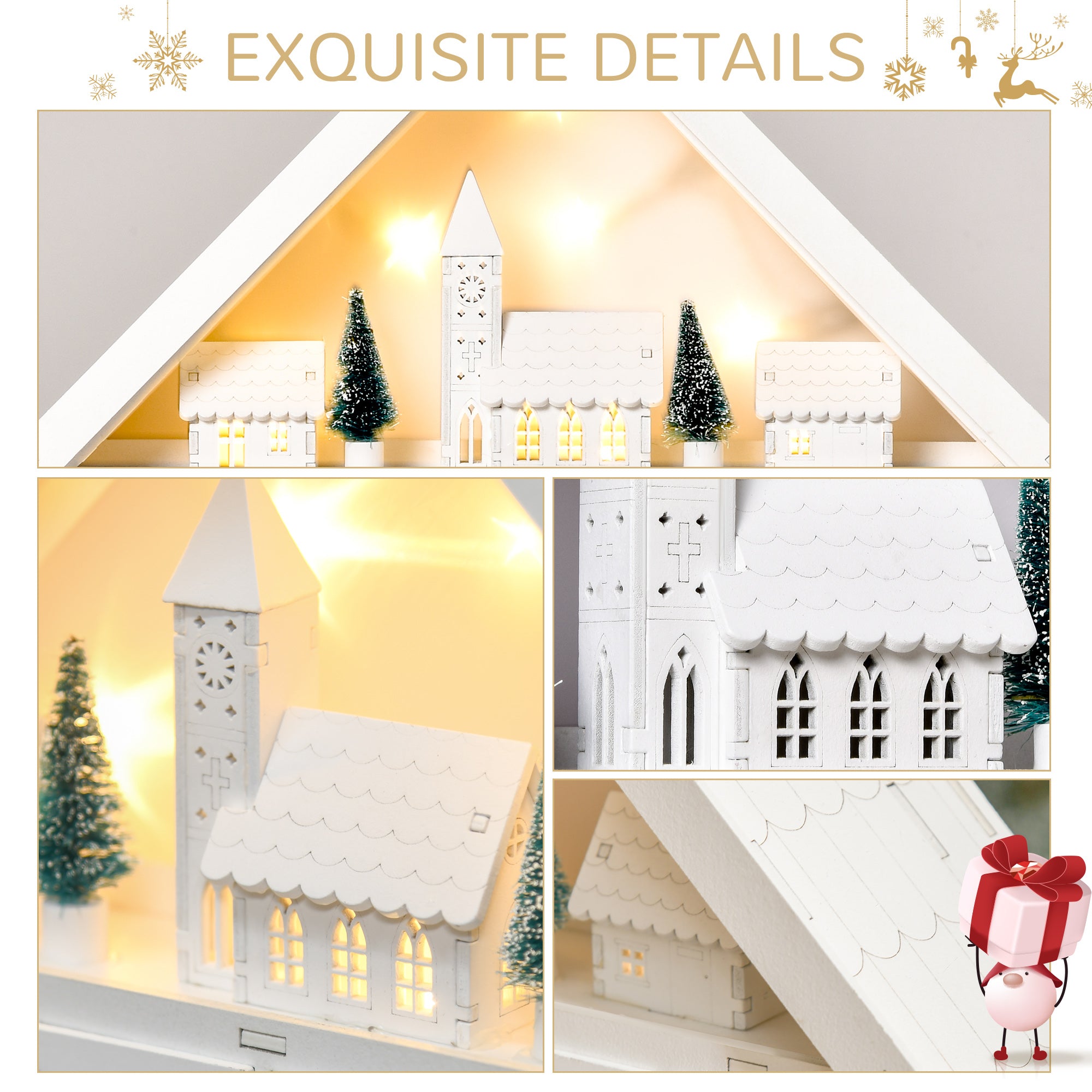 HOMCOM 24-Drawer Christmas Advent Calendar, Wooden Light-Up Traditional Decoration, Adults Kids Countdown Holiday House w/ Lights Handle White - North Peak Garden Furniture