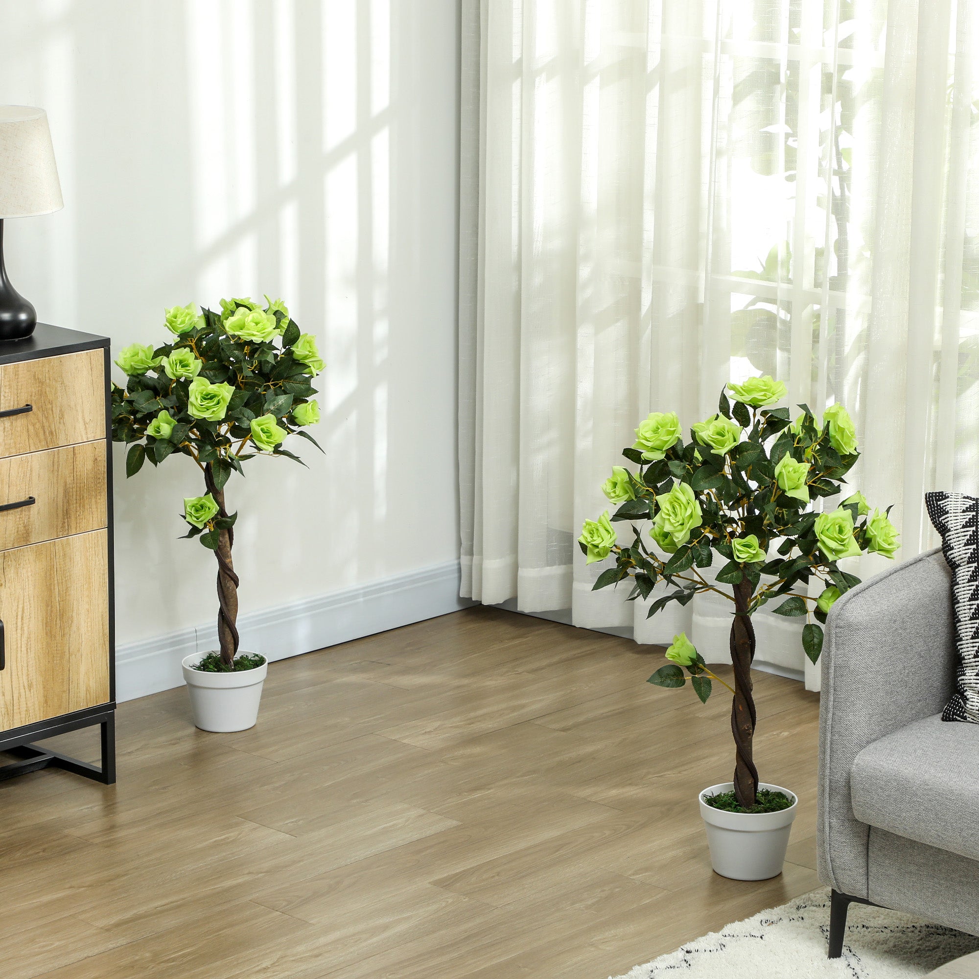 Outsunny Set of Two Faux Rose Trees - Green - North Peak Garden Furniture