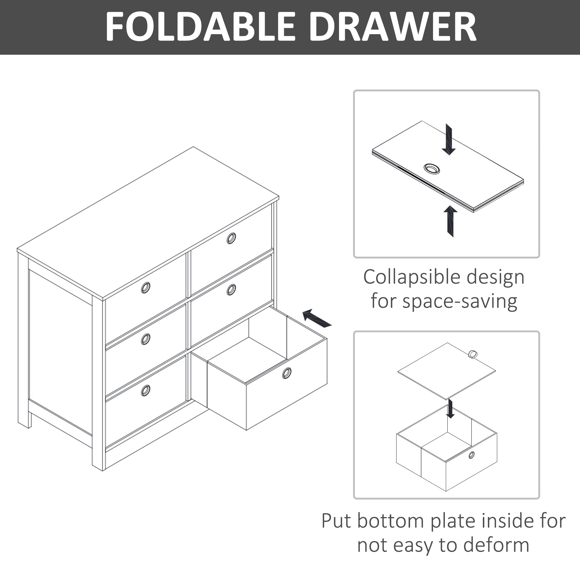 HOMCOM Chests of Drawer, Fabric Dresser Storage Cabinet with 6 Drawers for Bedroom, Living Room and Hallway, White and Grey - North Peak Garden Furniture