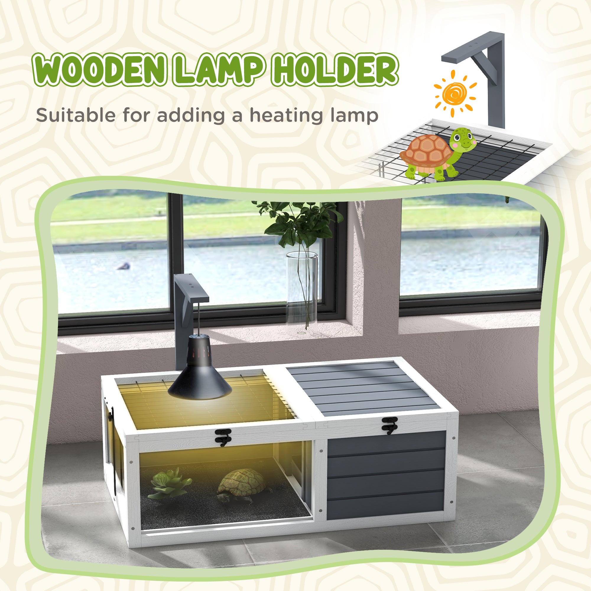 PawHut Tortoise Table with Wooden Lamp Holder, Wooden Tortoise House w/ Openable Lids, Pull-Out Trays - Grey - North Peak Garden Furniture