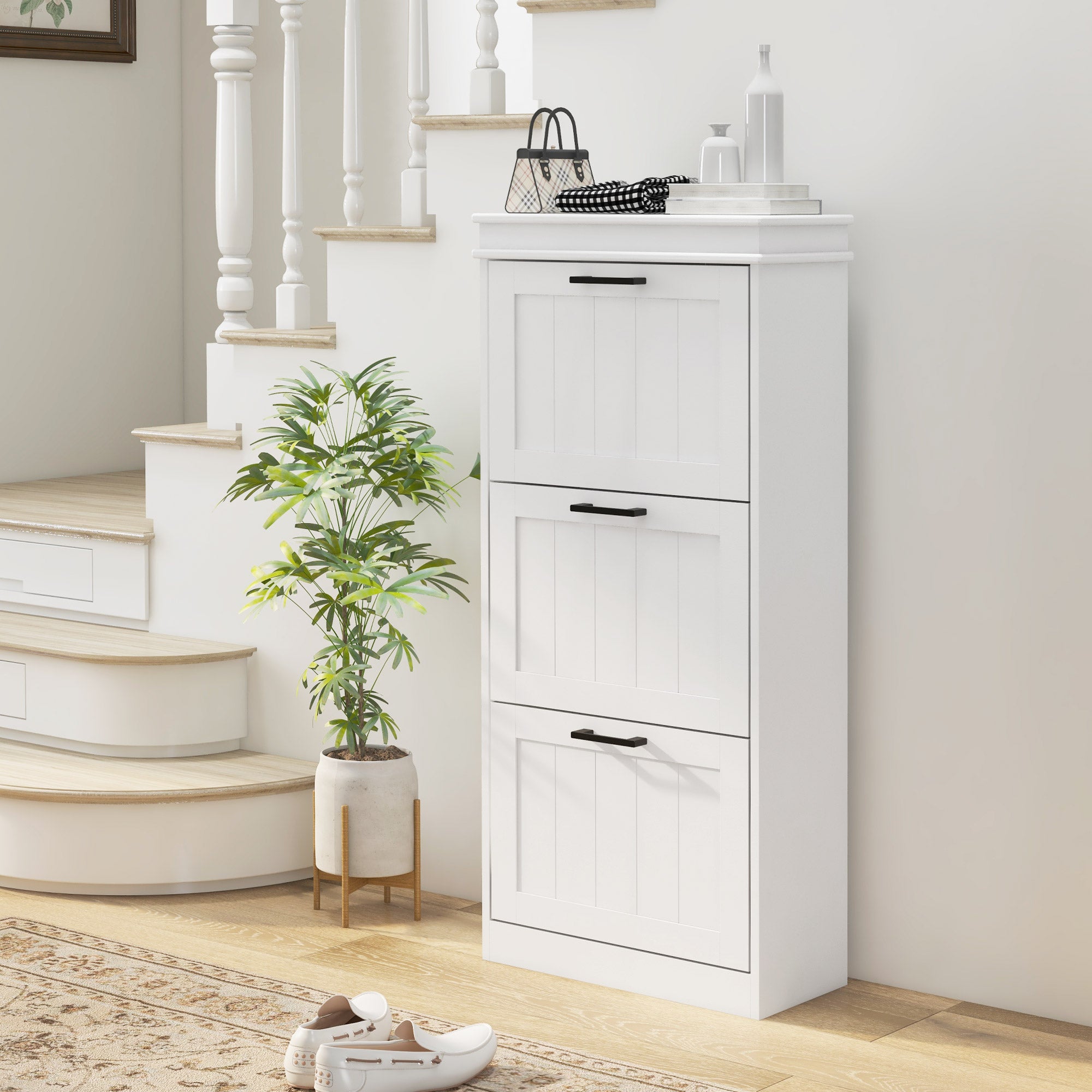 HOMCOM Three-Drawer Minimalistic Shoe Storage Cabinet, for 15 Shoes - North Peak Garden Furniture