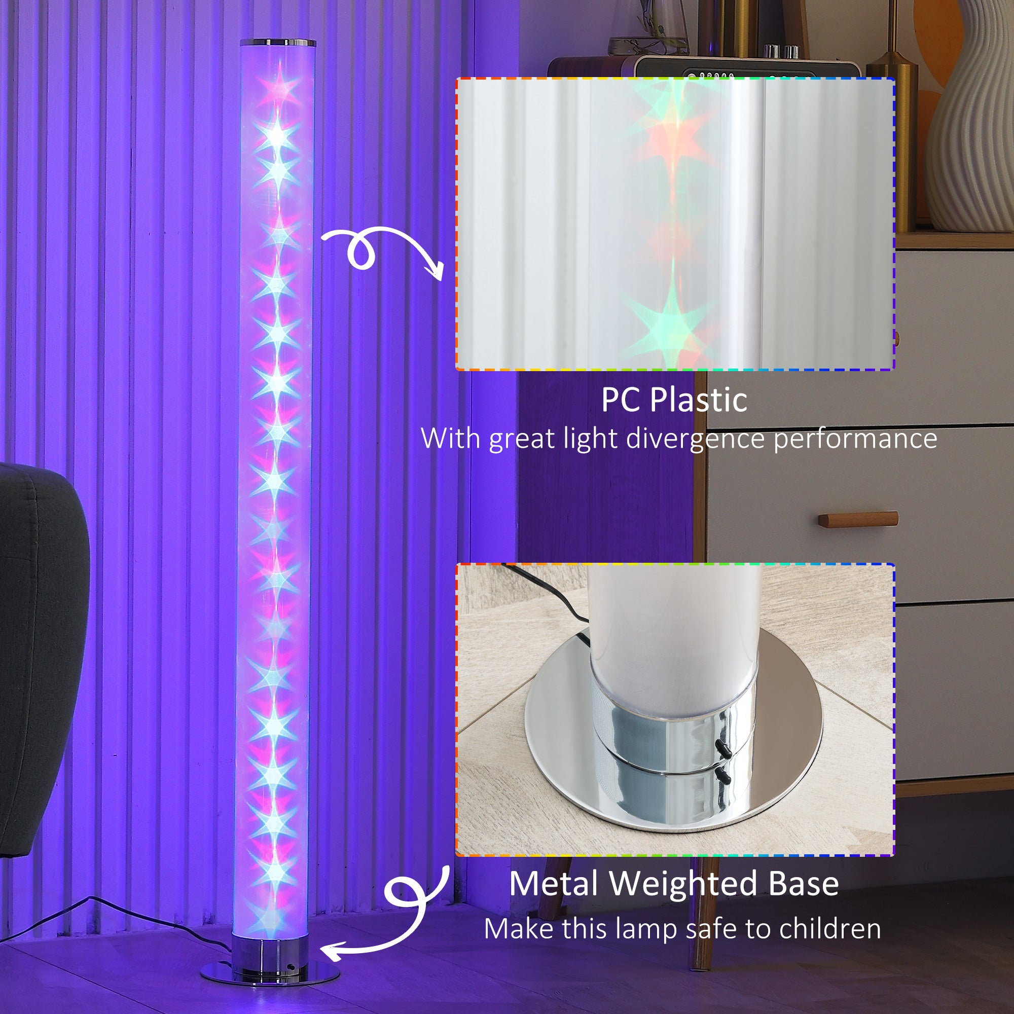 HOMCOM RGB Floor Lamp, Dimmable Corner Lamp with Remote Control & 16 Colours Effects, LED Modern Mood Lighting for Living Room Bedroom Gaming Room, Max Power 5W - North Peak Garden Furniture