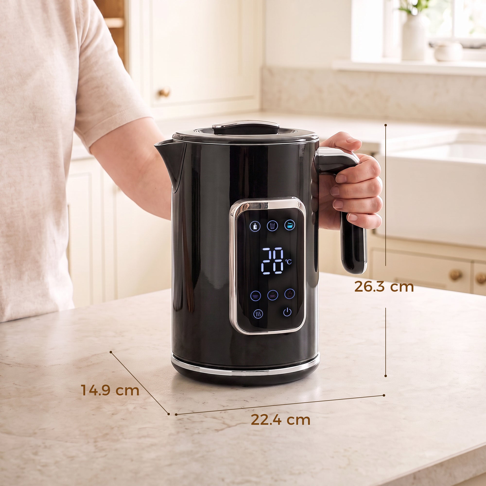 HOMCOM Electric Kettle, 1.7L Fast Boil 3000W Water Kettle with LED Display, Adjustable Temperature, Keep Warm Function, Black