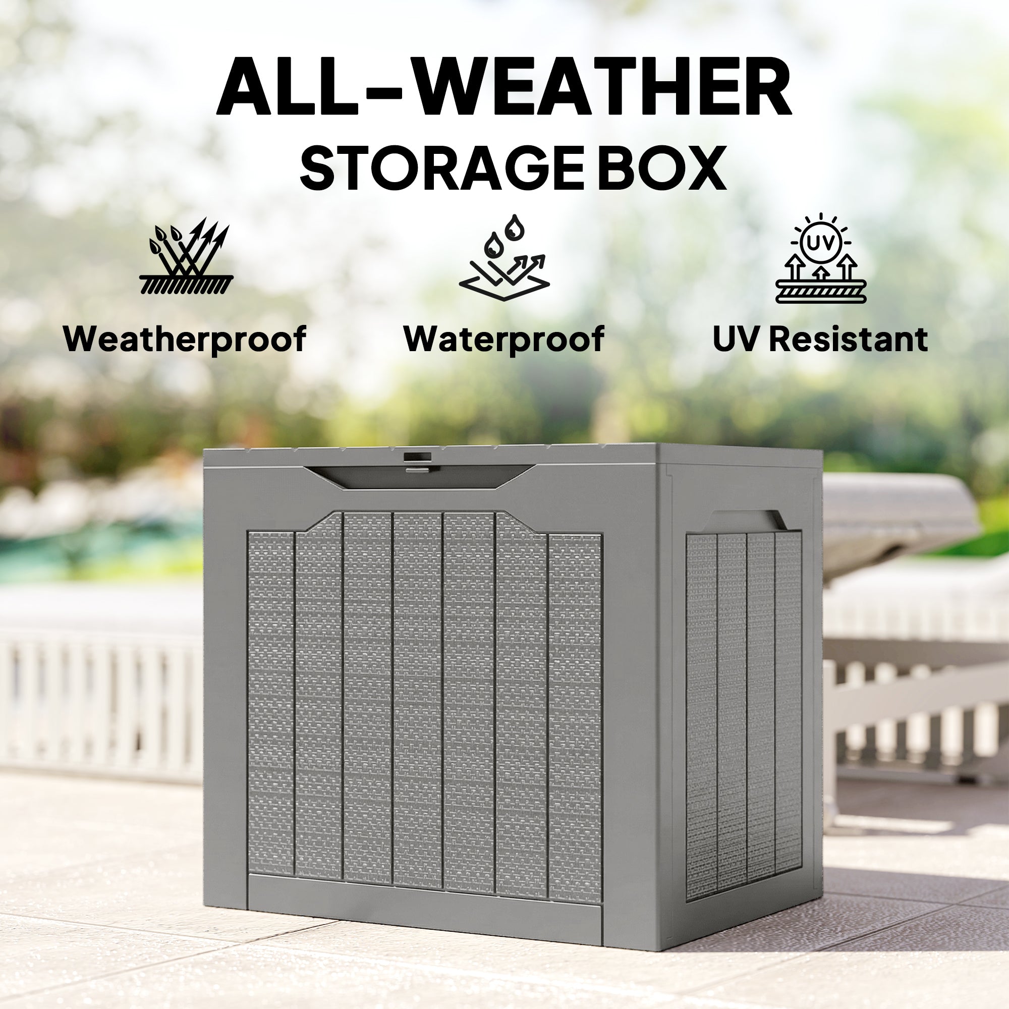Outsunny 93L Plastic Garden Storage Box, Outdoor Storage Box with Handles, Waterproof Outdoor Storage Container, Khaki