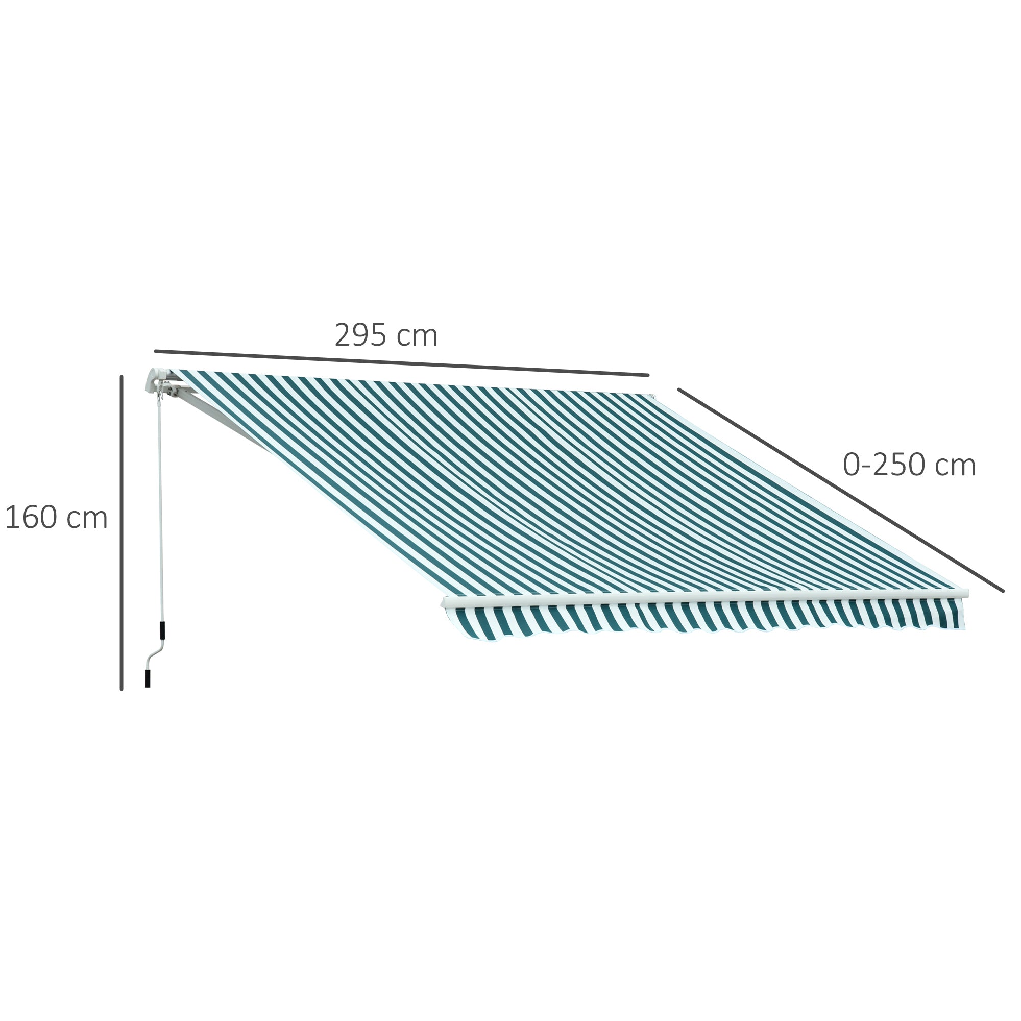 Outsunny 3 x 2.5m Patio Awning, Anti-UV and Waterproof Sun Shade Canopy with Chain Drive and Hand Crank, Green/White Stripes | Aosom UK