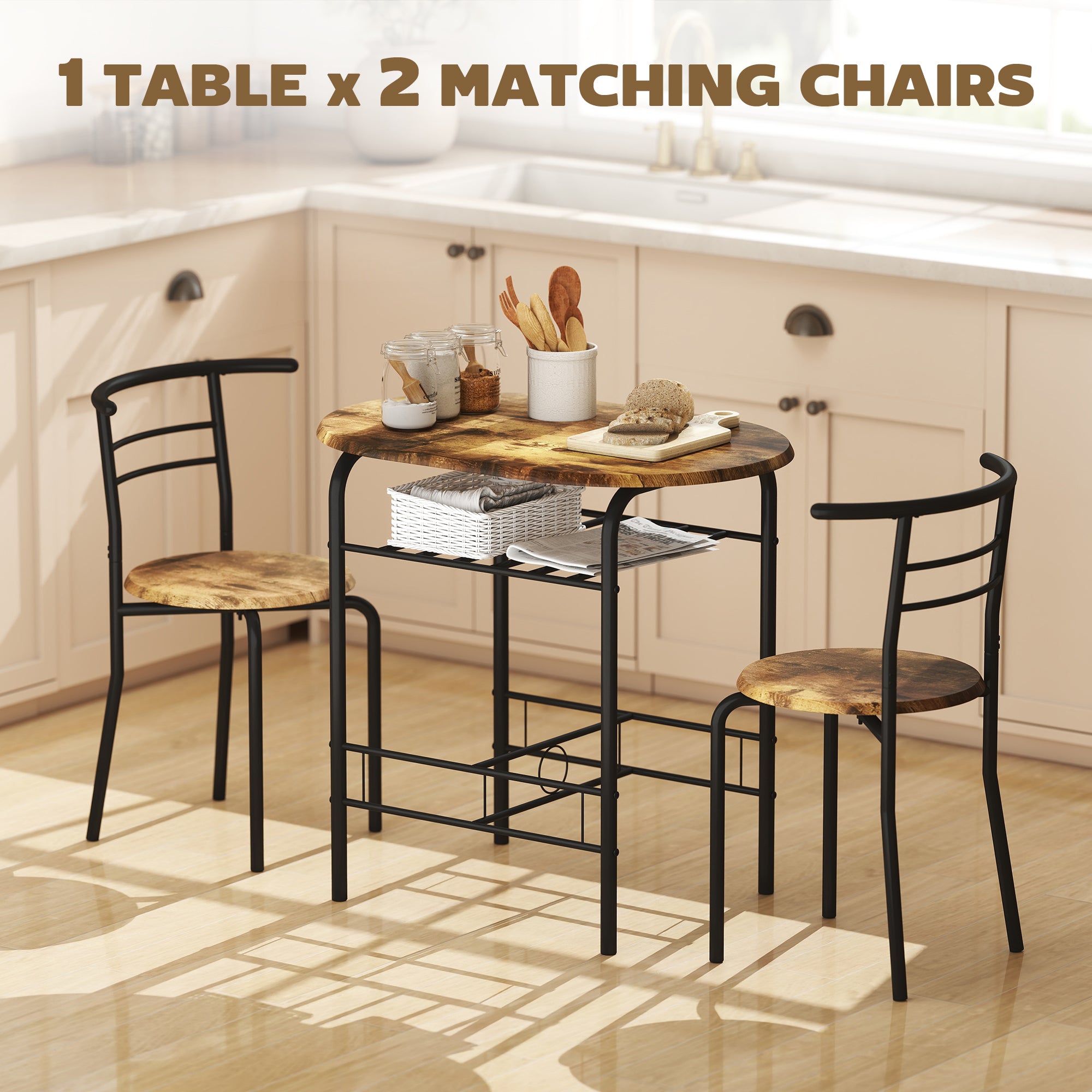HOMCOM Three-Piece Compact Dining Set - Rustic Brown