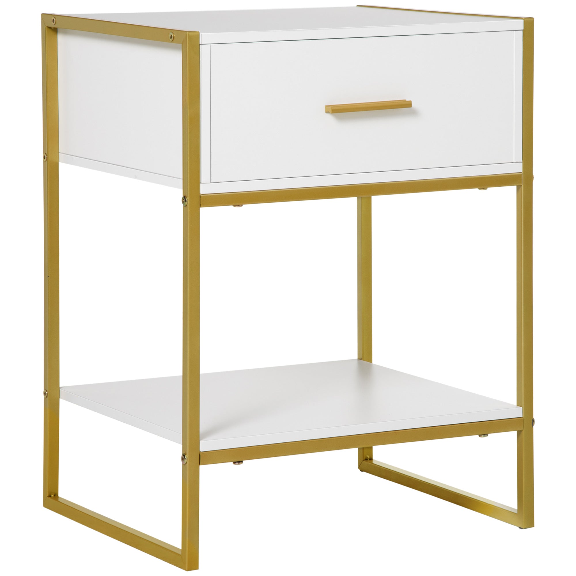 HOMCOM Bedside Table, Modern Side Table with Drawer and Shelf, Nightstand for Bedroom, White - North Peak Garden Furniture