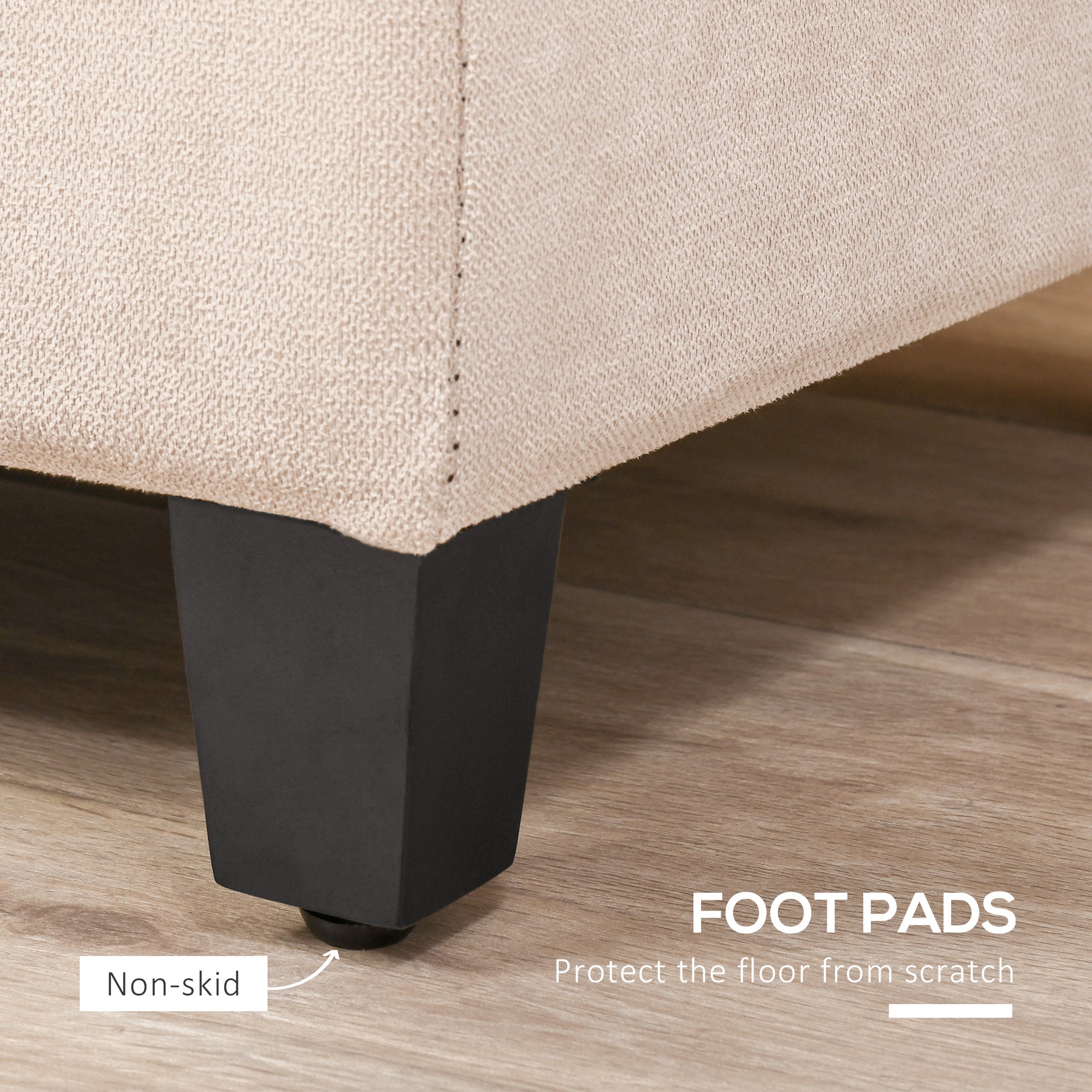 HOMCOM Linen Storage Ottoman, End of Bed Bench, Padded Footrest Seat with Tufting Design, Hinged Lid and Wood Frame 125L x 49W x 41.5H cm Beige - North Peak Garden Furniture