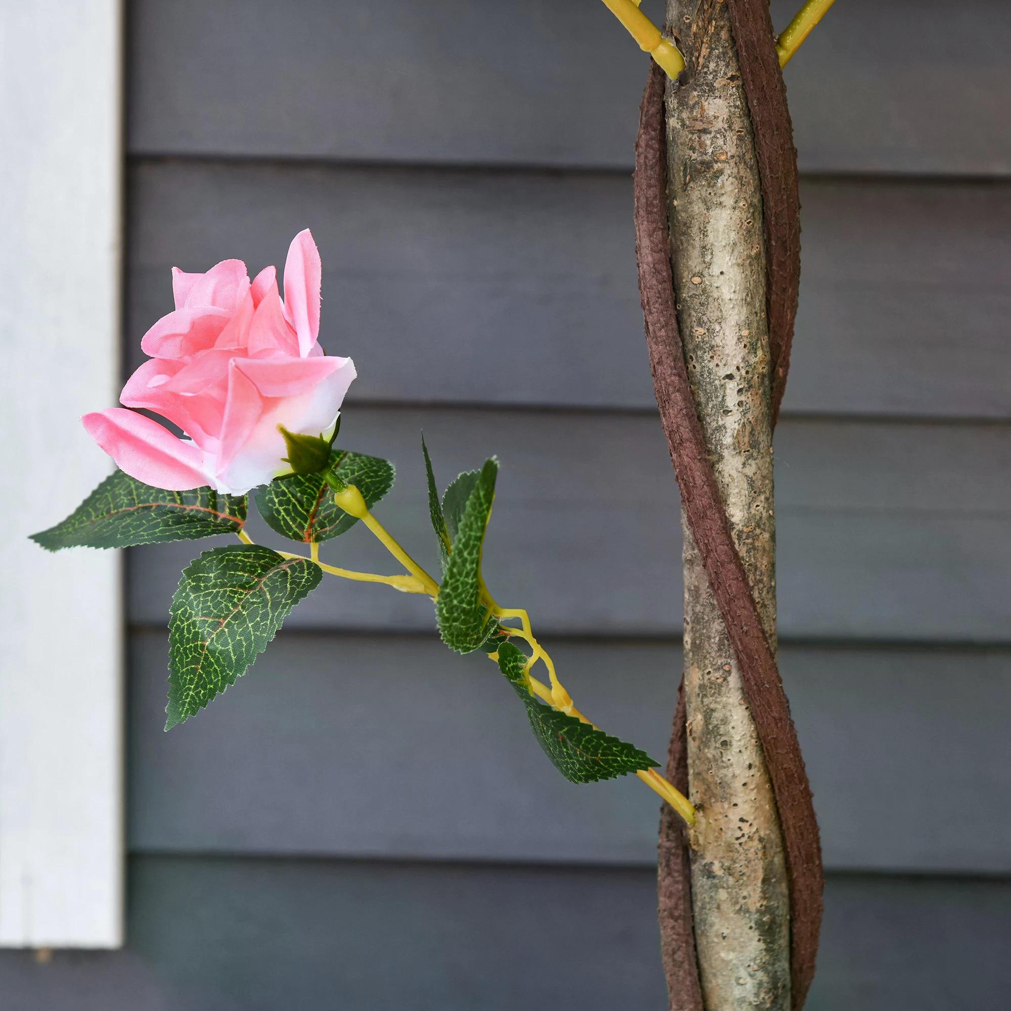 Outsunny Artificial Rose Tree: 90cm Fake Plant with 21 Flowers, Pink & Green Indoor/Outdoor Home Office Decor