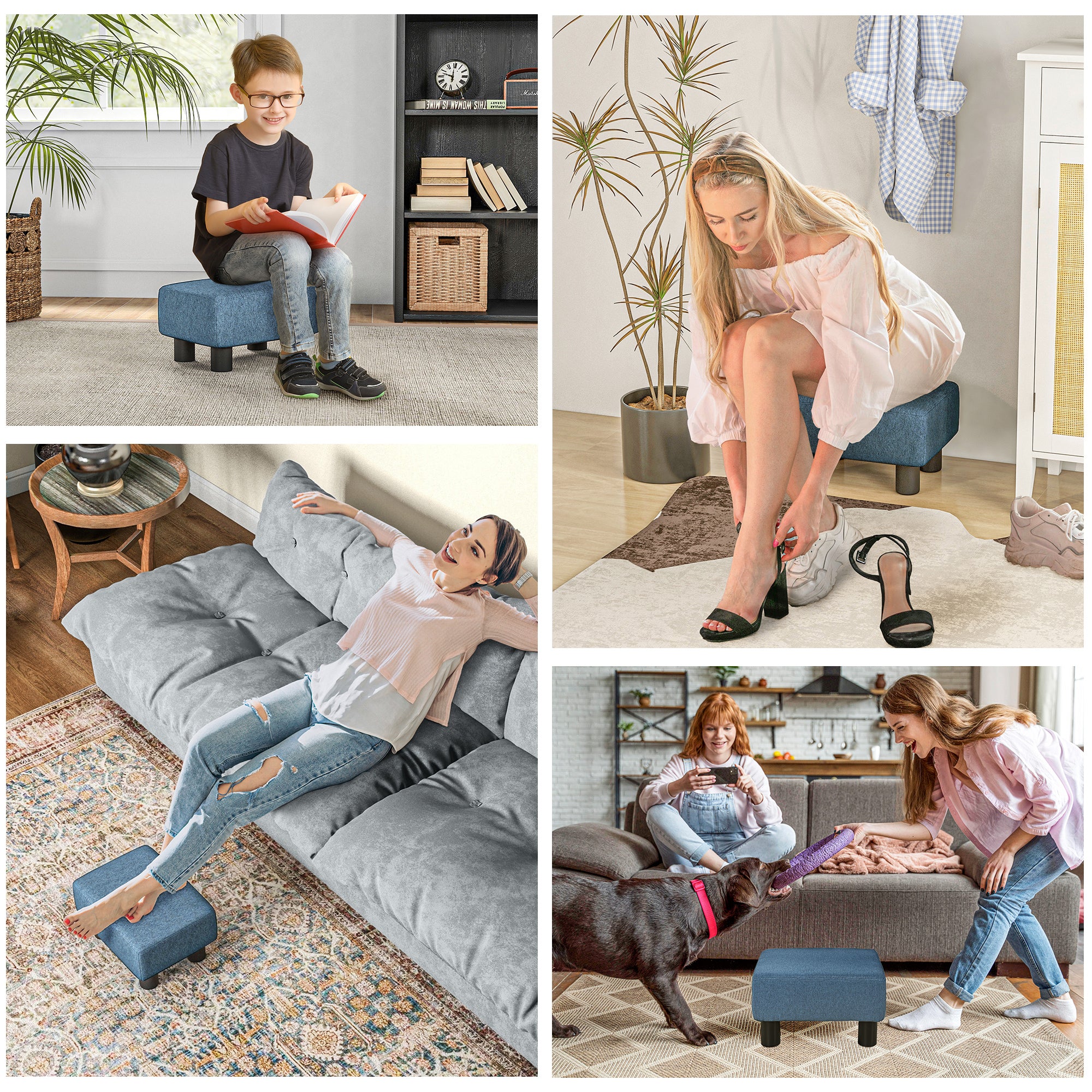 HOMCOM Linen Fabric Footstool Ottoman Cube with 4 Plastic Legs - North Peak Garden Furniture