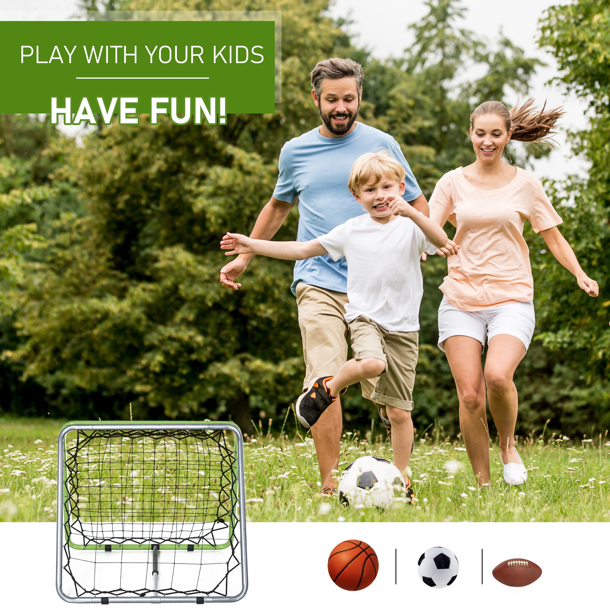 HOMCOM Football Training Net, Soccer Kickback Target Goal Both Side Rebounder Net, Adjustable Angle Goal Training Set for Kids and Children to Practice in Playground, Backyard - North Peak Garden Furniture
