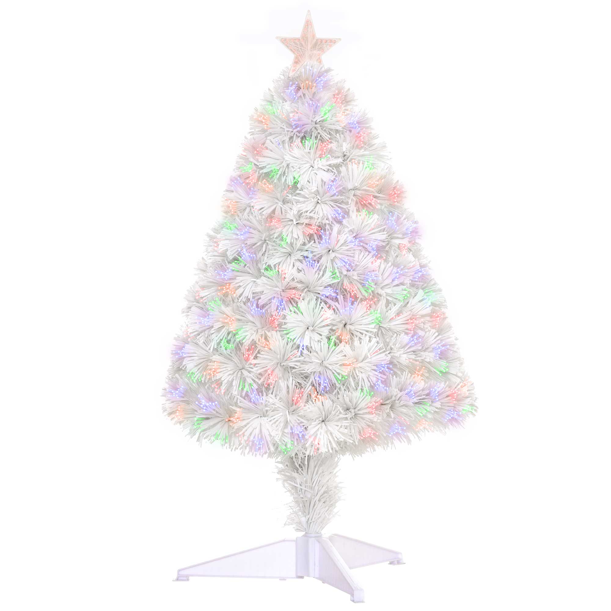 HOMCOM 2.5FT Prelit Artificial Tabletop Christmas Tree with Fibre Optics Holiday Home Xmas Decoration for Table and Desk, White - North Peak Garden Furniture