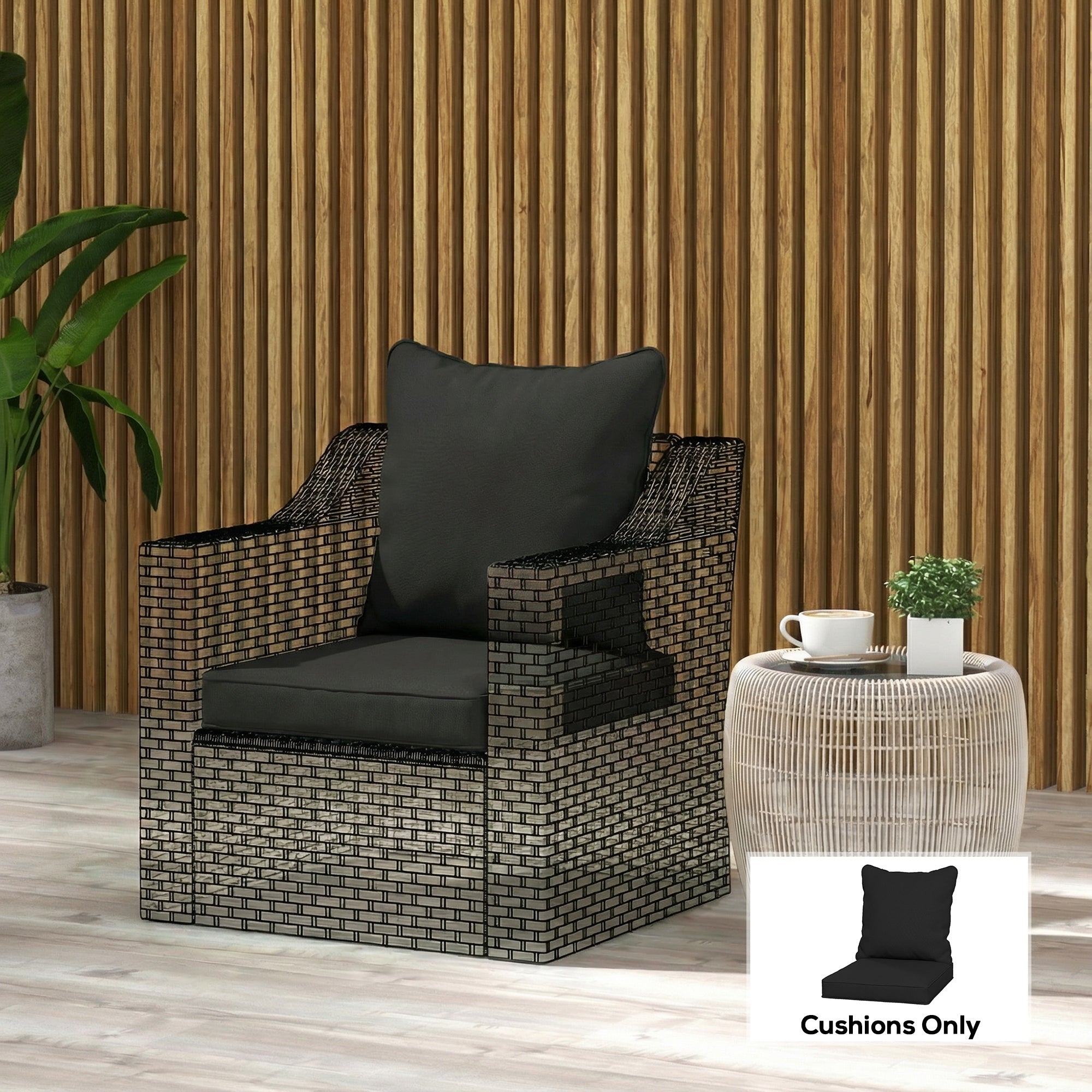 Outsunny Seat and Back Padded Cushion Set, CUSHION ONLY - Black