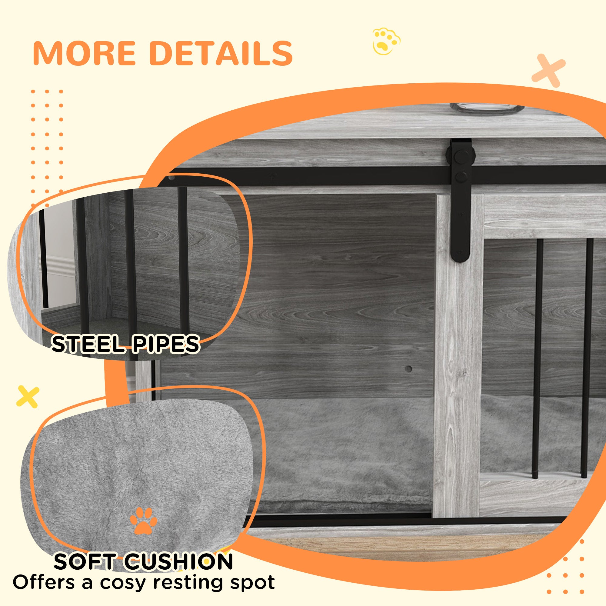 PawHut 80cm Dog Crate Furniture with Removable Cushion for Large Dogs- Grey - North Peak Garden Furniture
