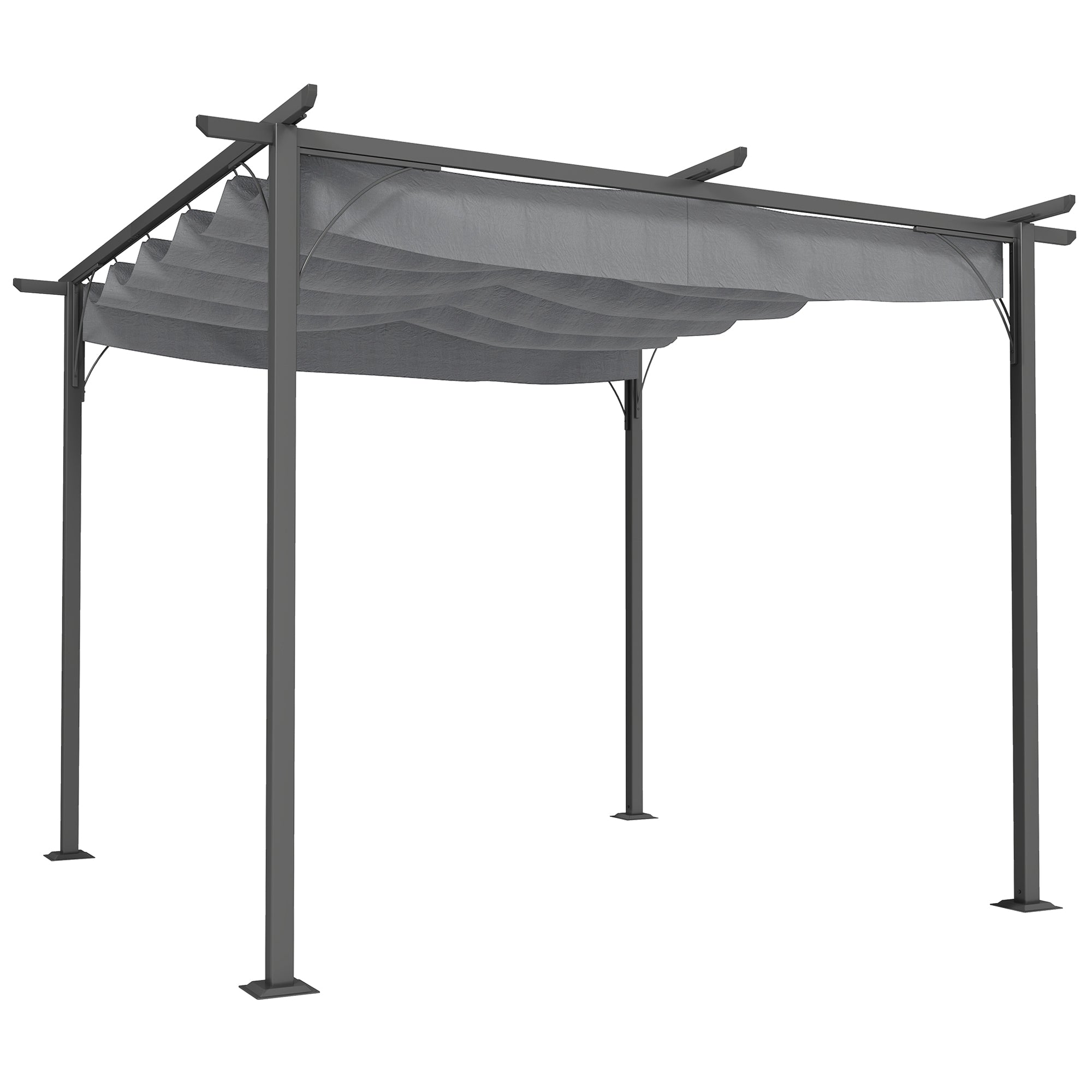 Outsunny 3 x 3(m) Metal Pergola with Retractable Roof, Garden Gazebo Metal Pergola Canopy. Outdoor Sun Shade Shelter for Party BBQ, Grey