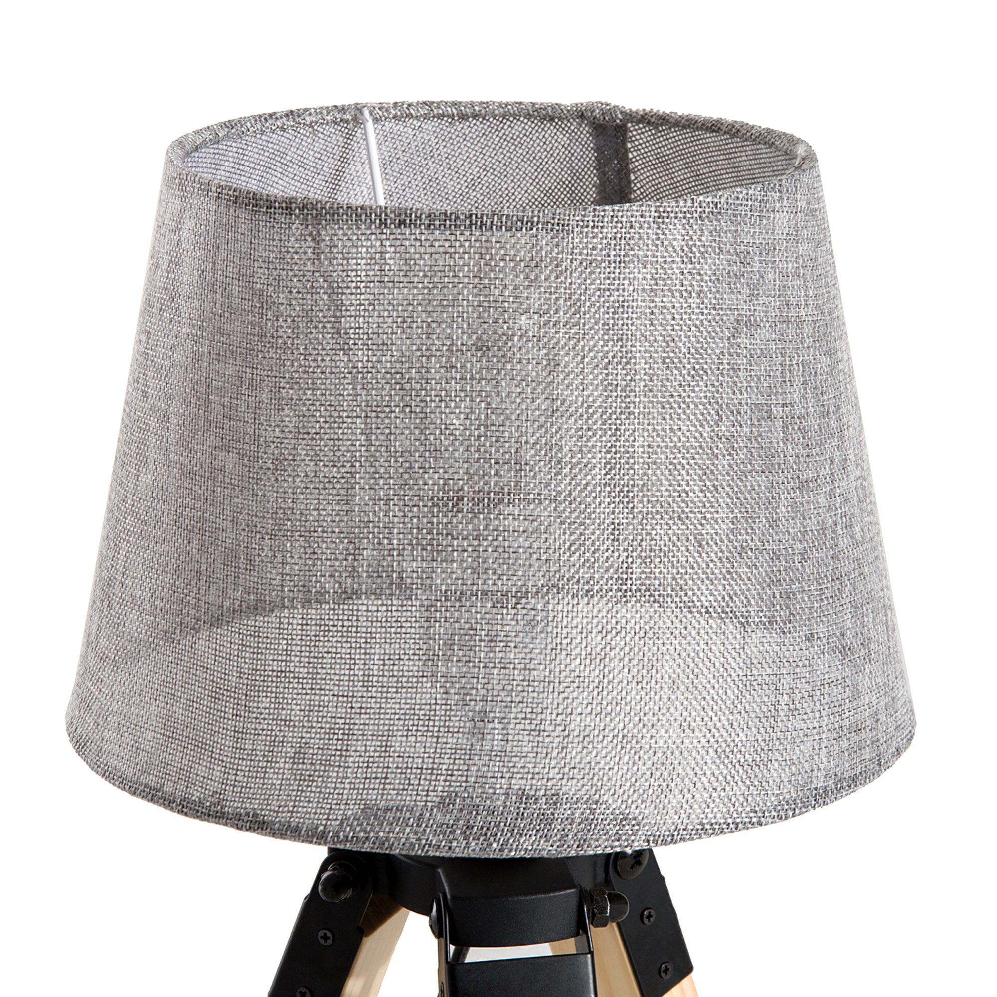 HOMCOM Wooden Tripod Table Lamp for Side, Desk or End Table with E27 Bulb Base（Grey Shade）