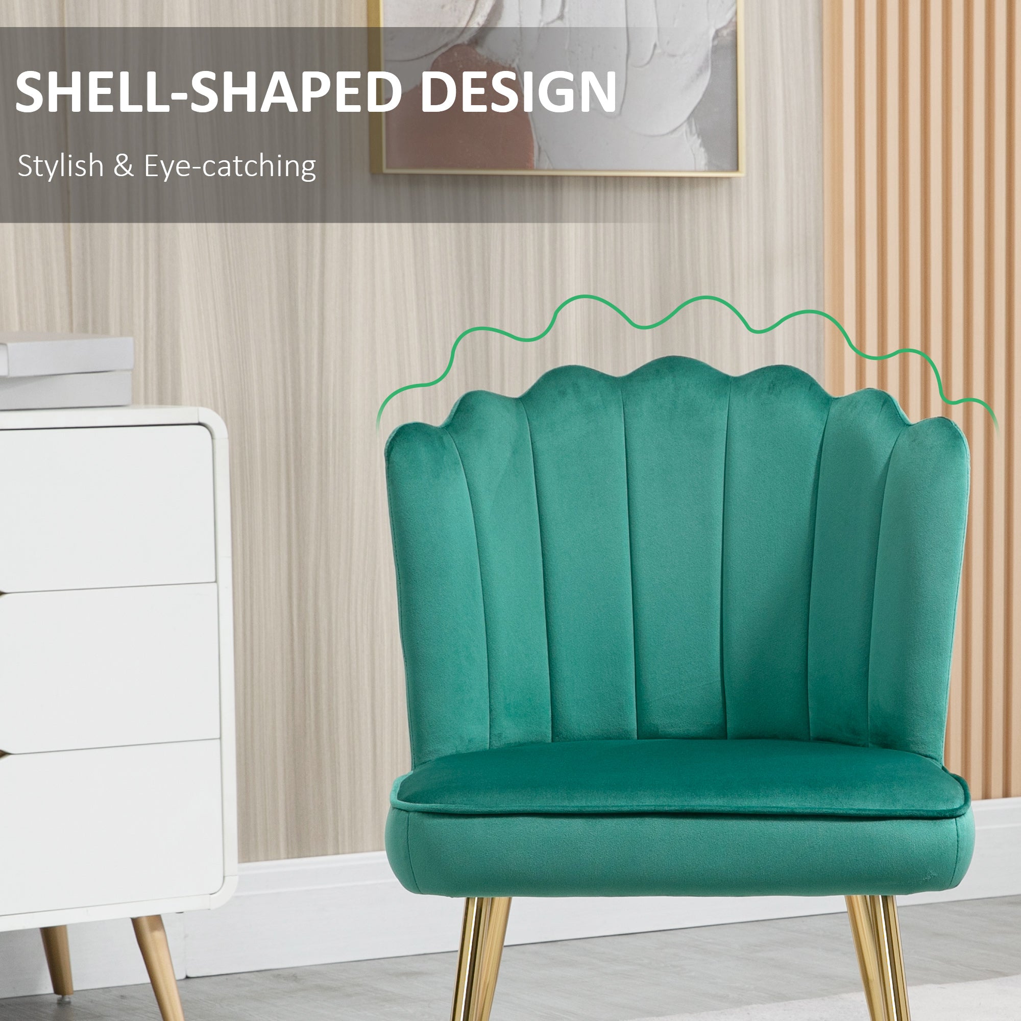 HOMCOM Velvet-Feel Shell Accent Chair - Green - North Peak Garden Furniture