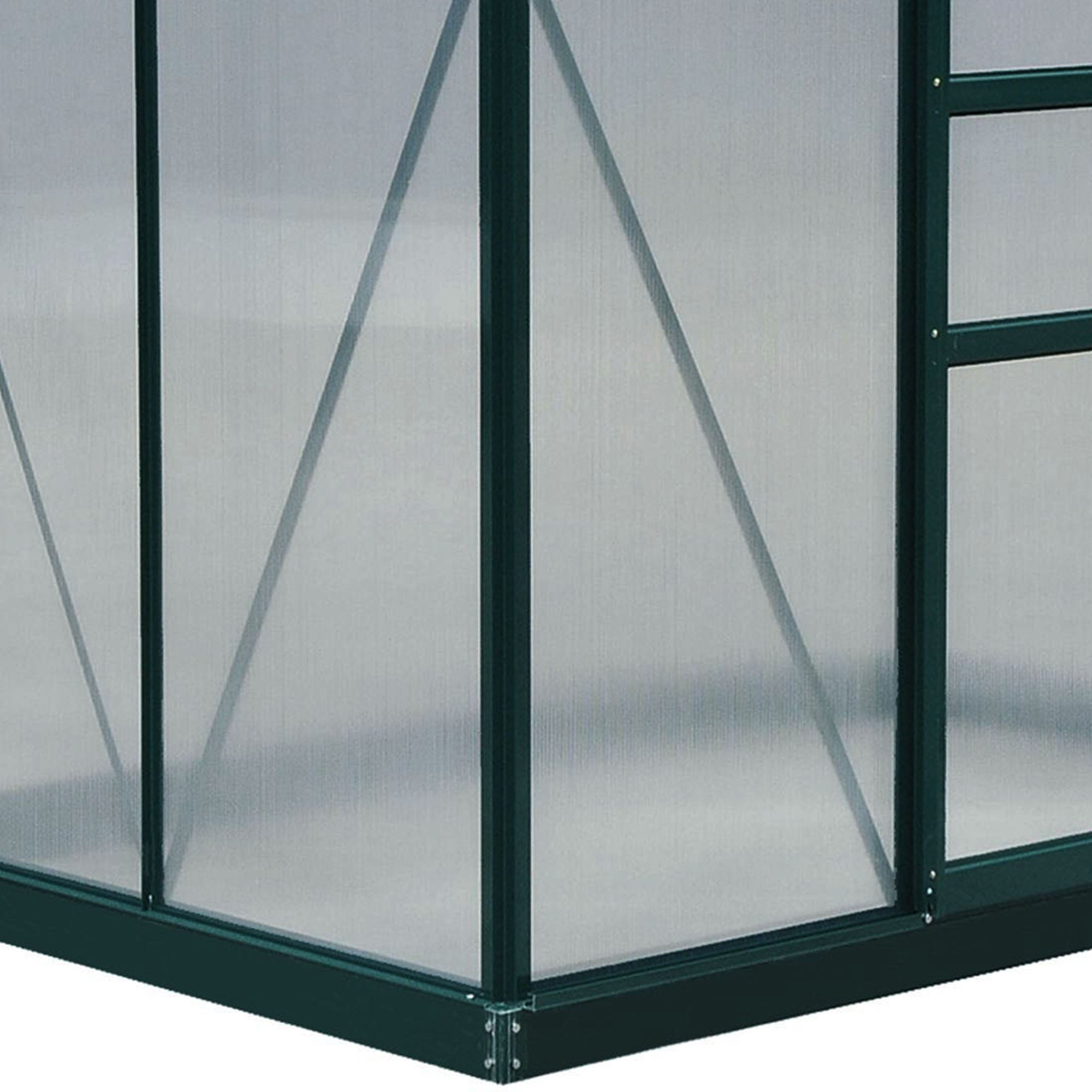 Outsunny 6 x 4ft Polycarbonate Greenhouse, Large Walk-In Green House with Slide Door and Window, Garden Plants Grow House with Aluminium Frame and Foundation, Dark Green - North Peak Garden Furniture