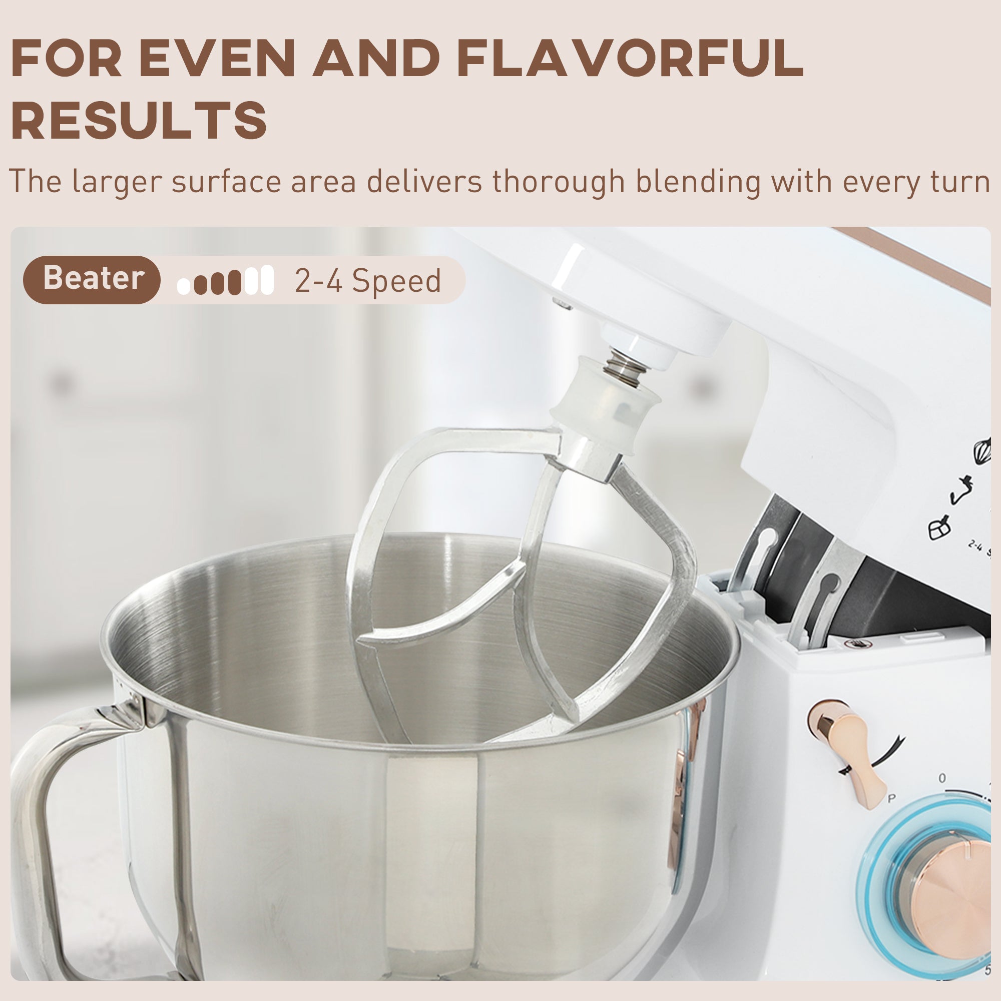 HOMCOM Stand Mixer, 5L Food Mixer for Baking, 6 Speeds and Pulse Setting, 1400W Cake Electric Kitchen Mixer with Dough Hook, Whisk, Stainless Steel Bowl, Splash Guard, Beater, White - North Peak Garden Furniture