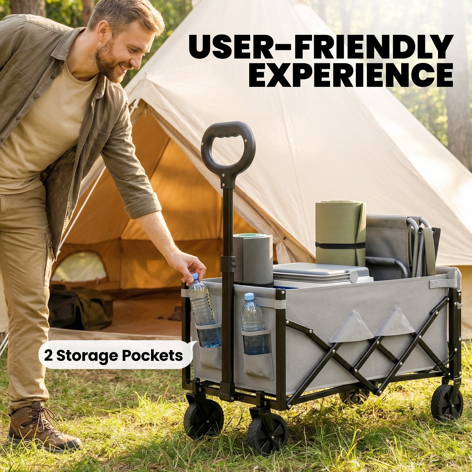Outsunny 80L Foldable Festival Trolley on Wheels, Collapsible Wagon Cart with Drop-Down Tailgate, Adjustable Handle, Grey
