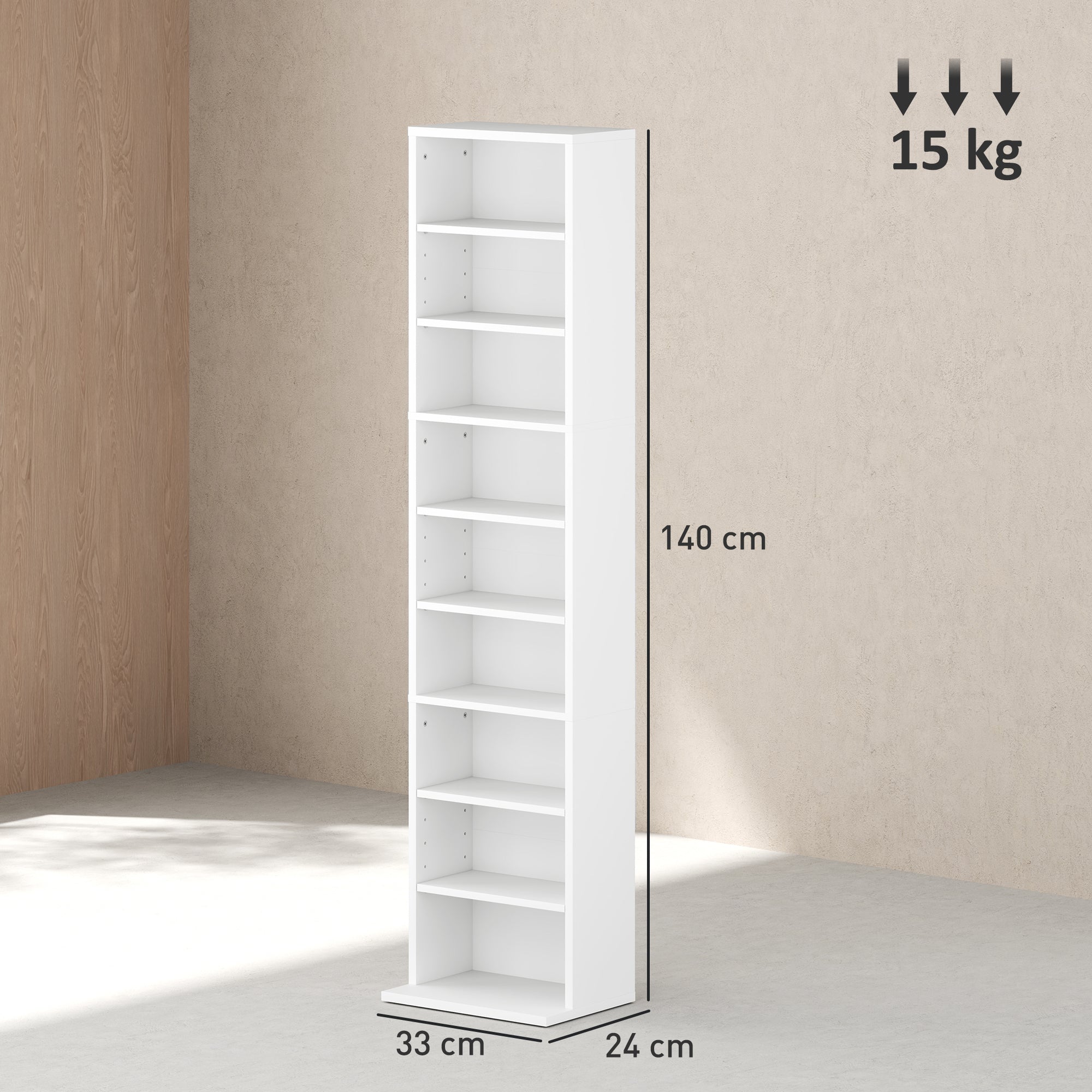HOMCOM 260 Narrow CD Storage Unit - White - North Peak Garden Furniture