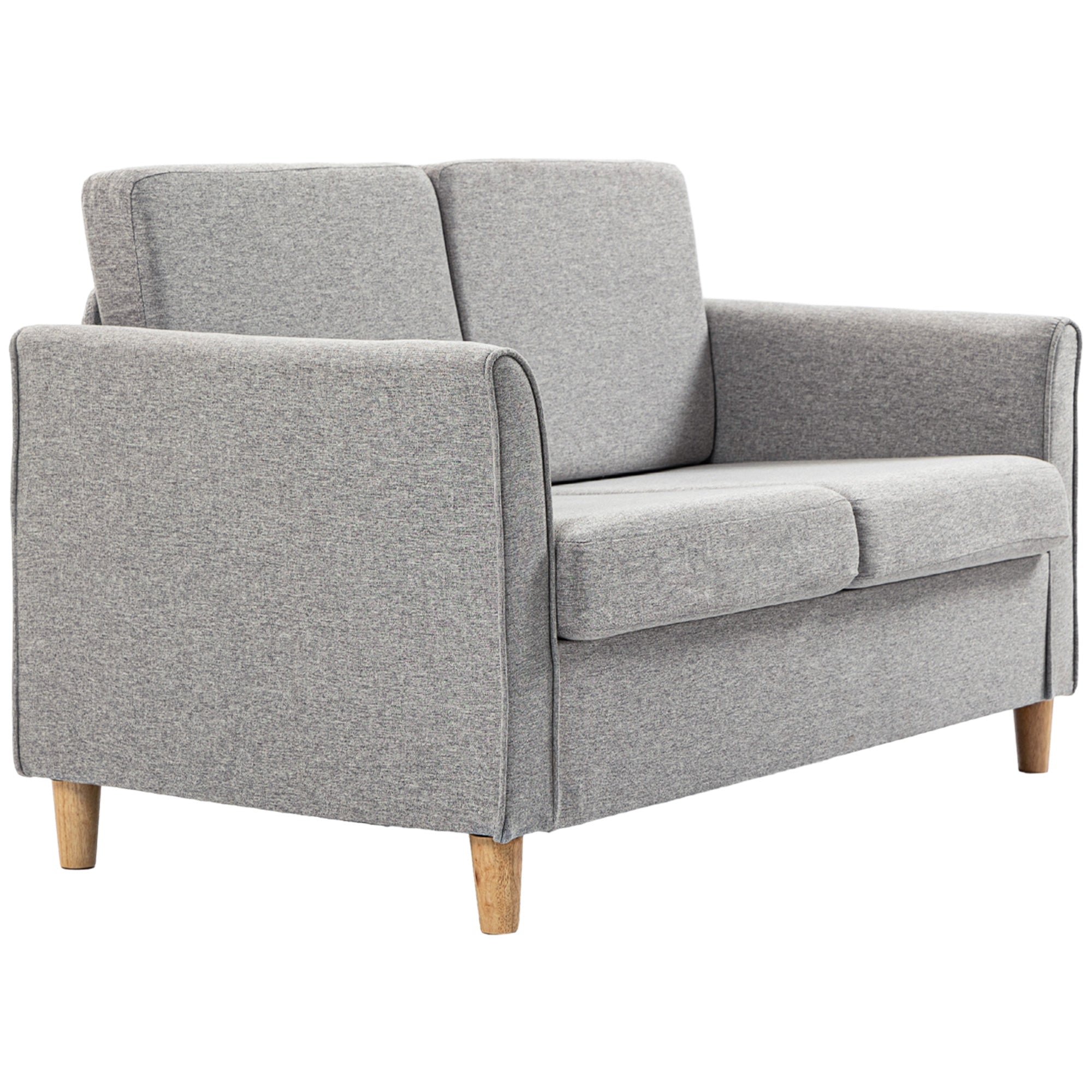 HOMCOM Compact Loveseat Sofa, Modern 2 Seater Sofa for Living Room with Wood Legs and Armrests, Light Grey