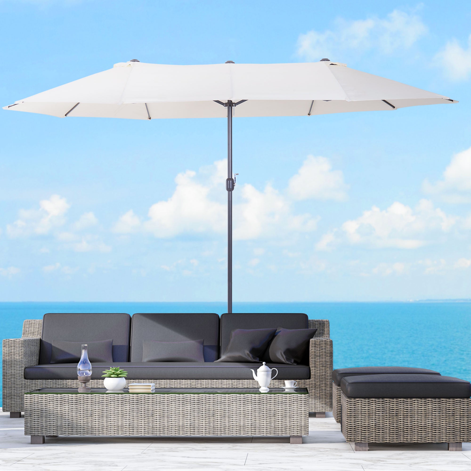 Outsunny 4.6m Double-Sided Patio Parasol Sun Umbrella-Beige - North Peak Garden Furniture