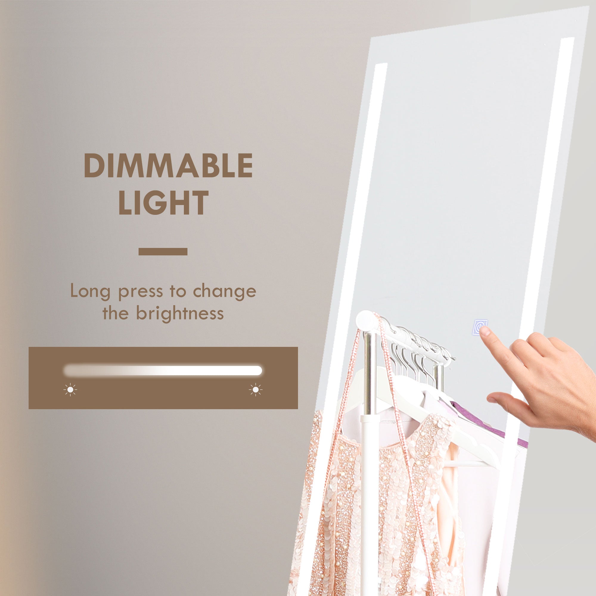 HOMCOM Standing Dressing Mirror with LED Lights, Wall Dressing Mirror for Bedroom with Dimmable and 3 Colour Lighting, White - North Peak Garden Furniture