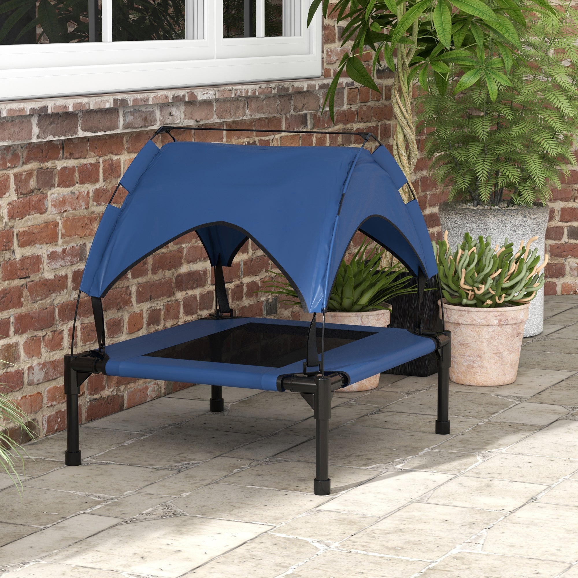 PawHut Cooling Raised Pet Bed w/ Washable Breathable Mesh, for Small Medium Dogs, 76 x 61 x 69.5cm - Dark Blue - North Peak Garden Furniture
