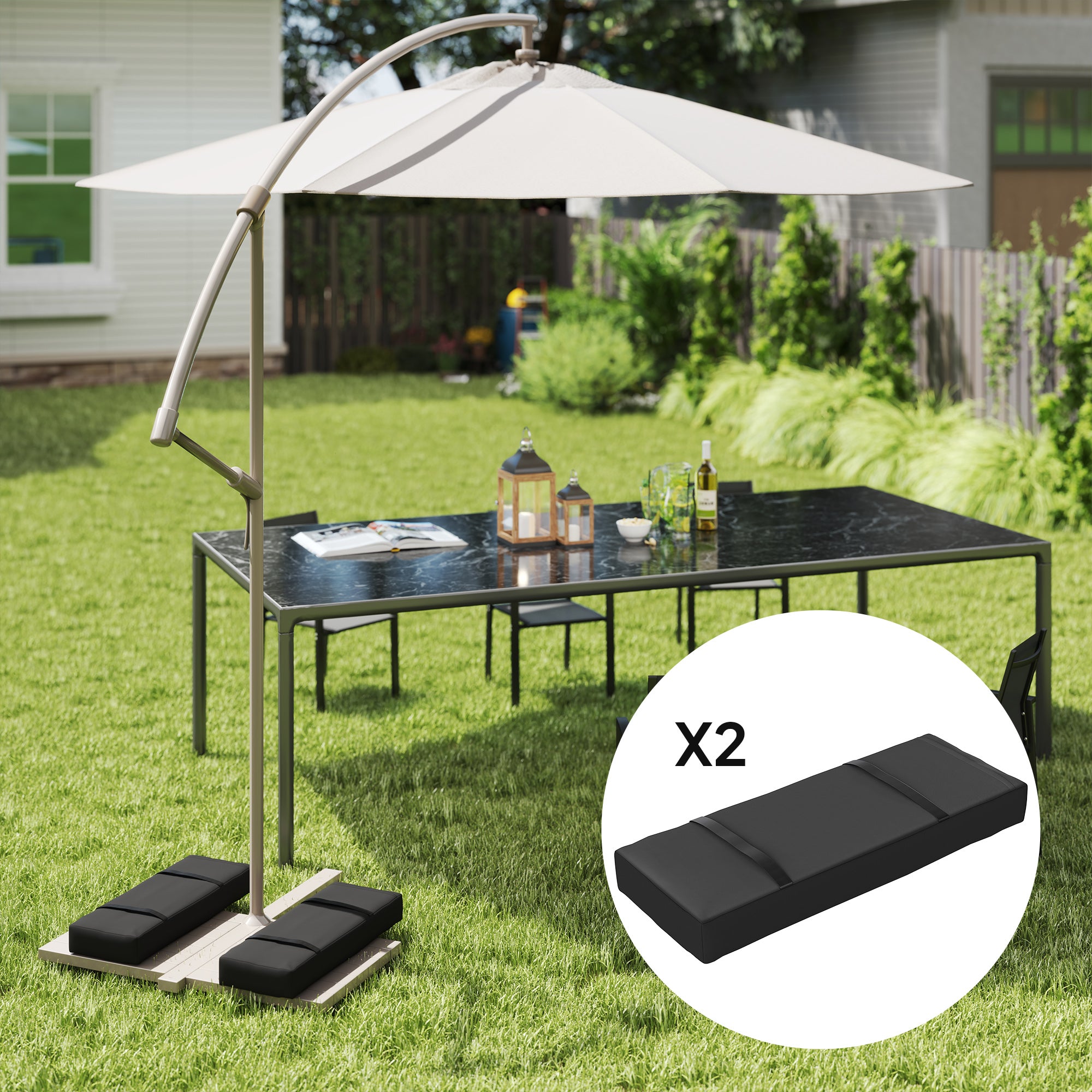 Outsunny Parasol Weights Set of 2, Parasol Base Weights Bags, 25kg Fillable Sandbag Weights with Handles, Cantilever Umbrella Base Weights, Black - North Peak Garden Furniture
