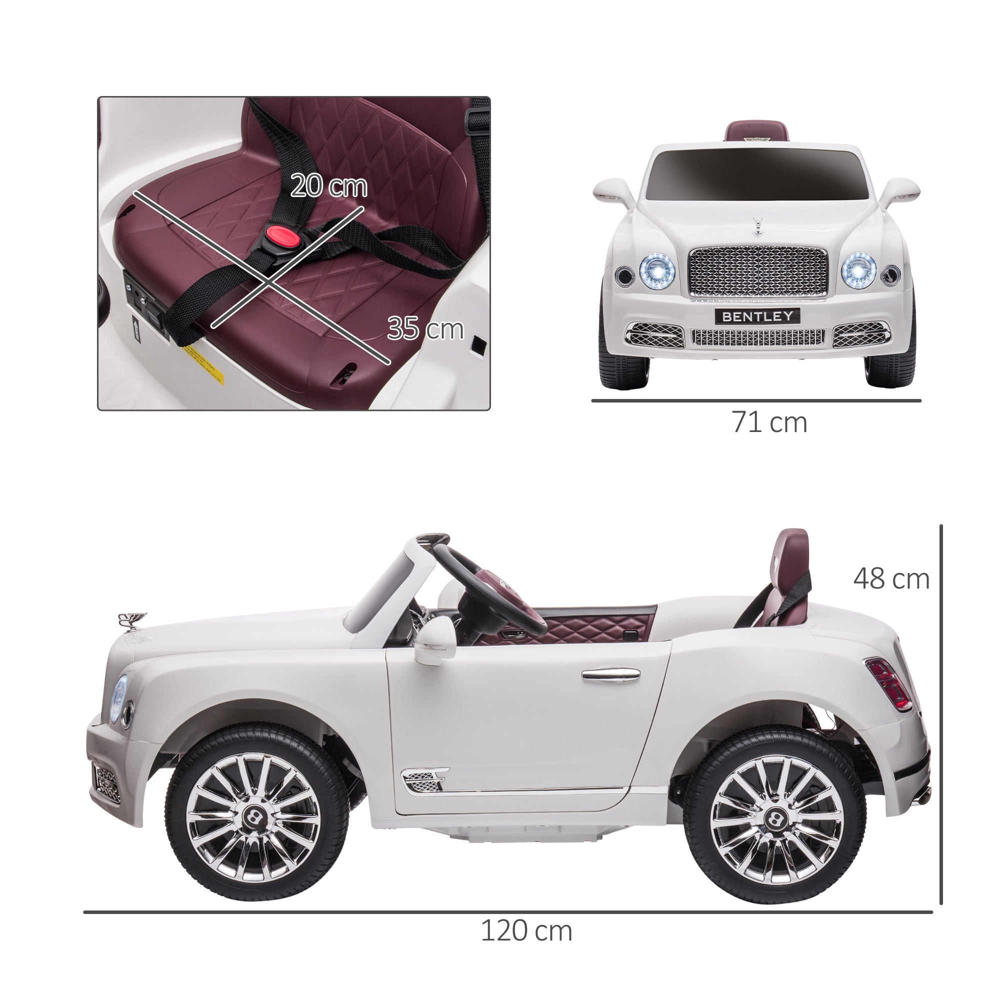 HOMCOM Bentley Mulsanne Licensed Kids Electric Ride-On Car, with Remote Control. LED lights, Music - White - North Peak Garden Furniture