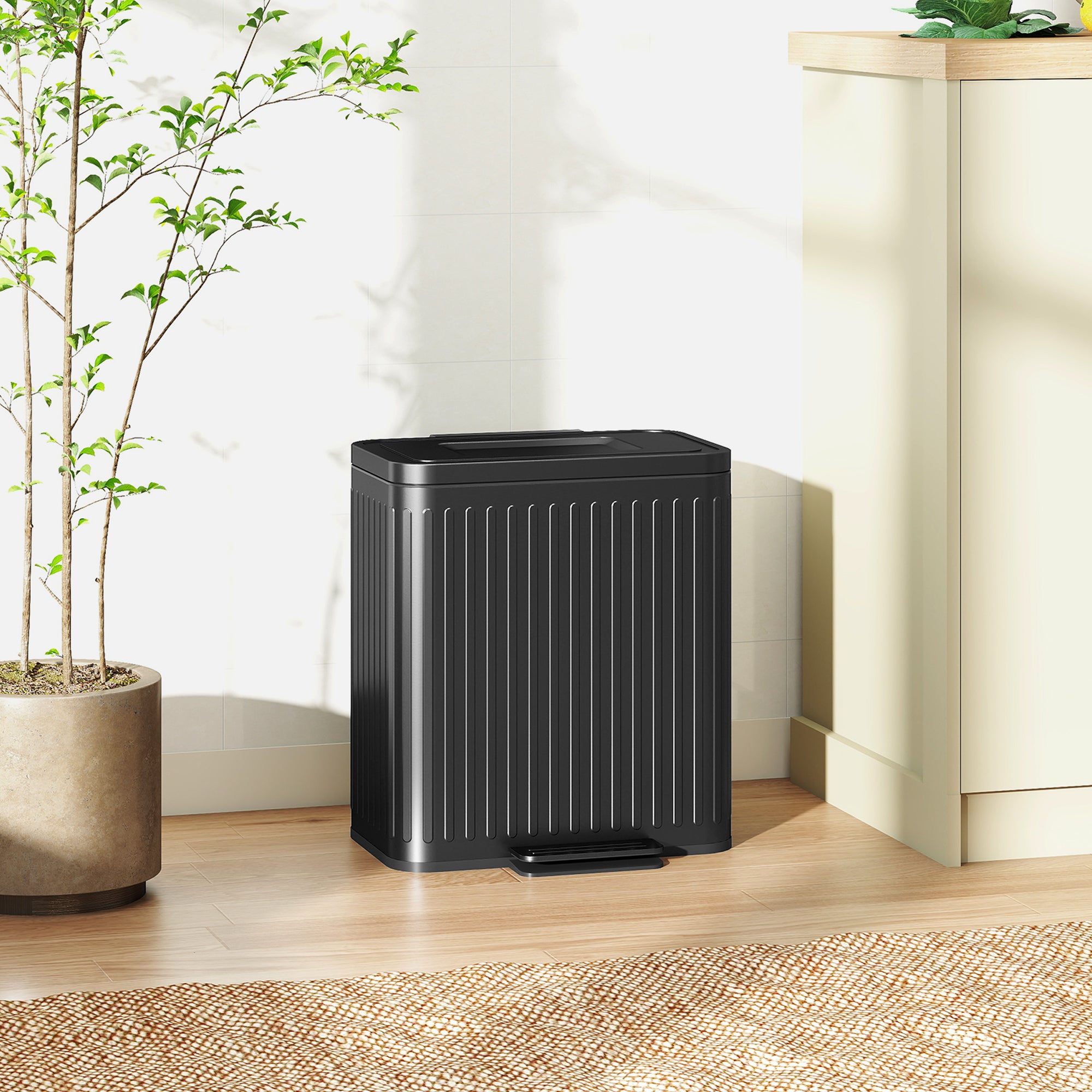 HOMCOM 40L Dual Compartment Rubbish Bin, with Soft-Close Lid - Black - North Peak Garden Furniture