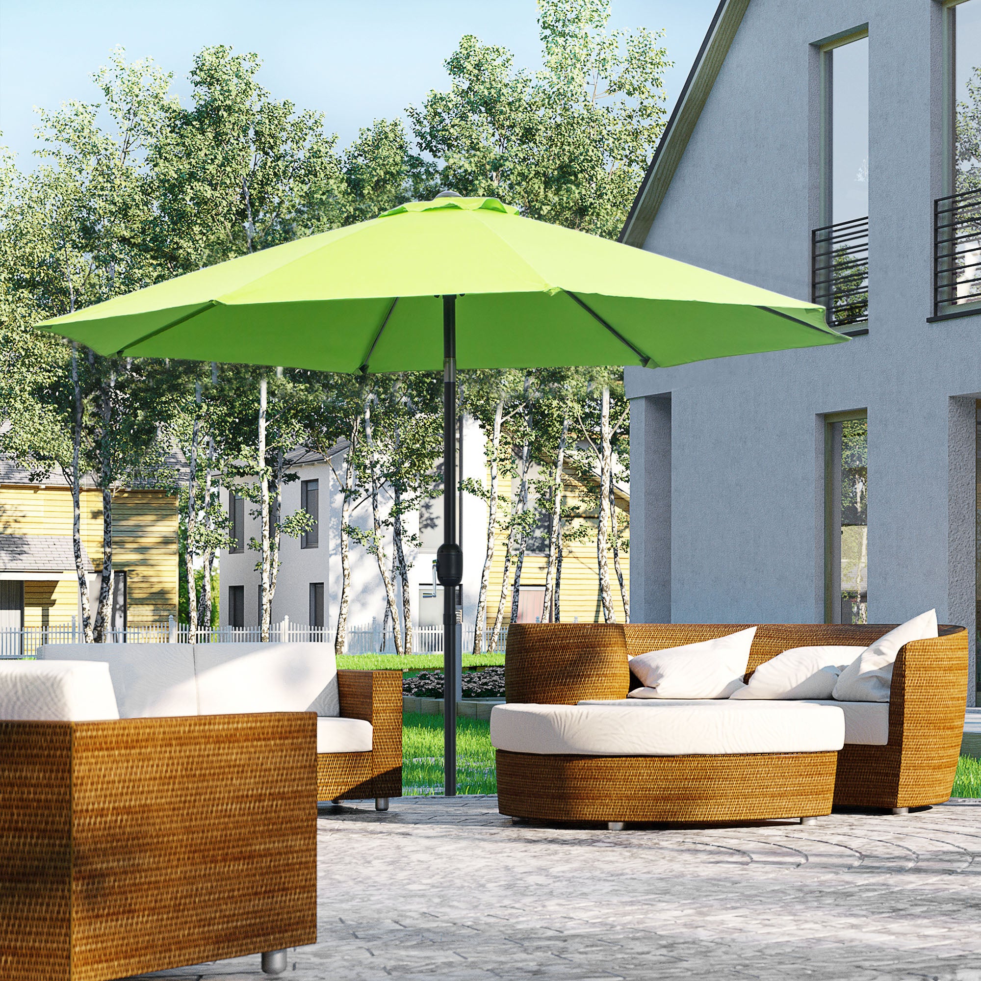 Outsunny 2.7M Garden Parasol Umbrella with Glass Fibre Ribs and Aluminium Frame, Tilting Sun Shade Shelter Canopy, Light Green