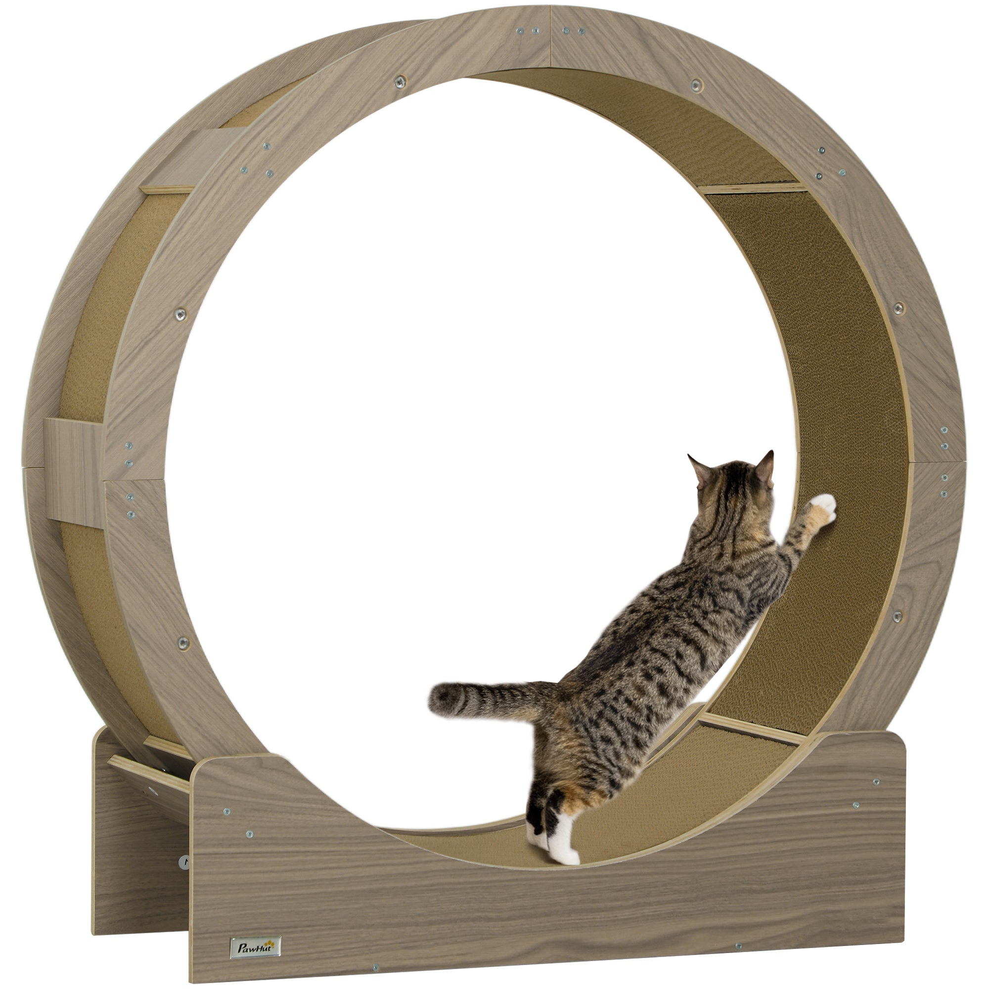 PawHut Cat Wheel with Brake, Scratching Pads - Walnut Brown