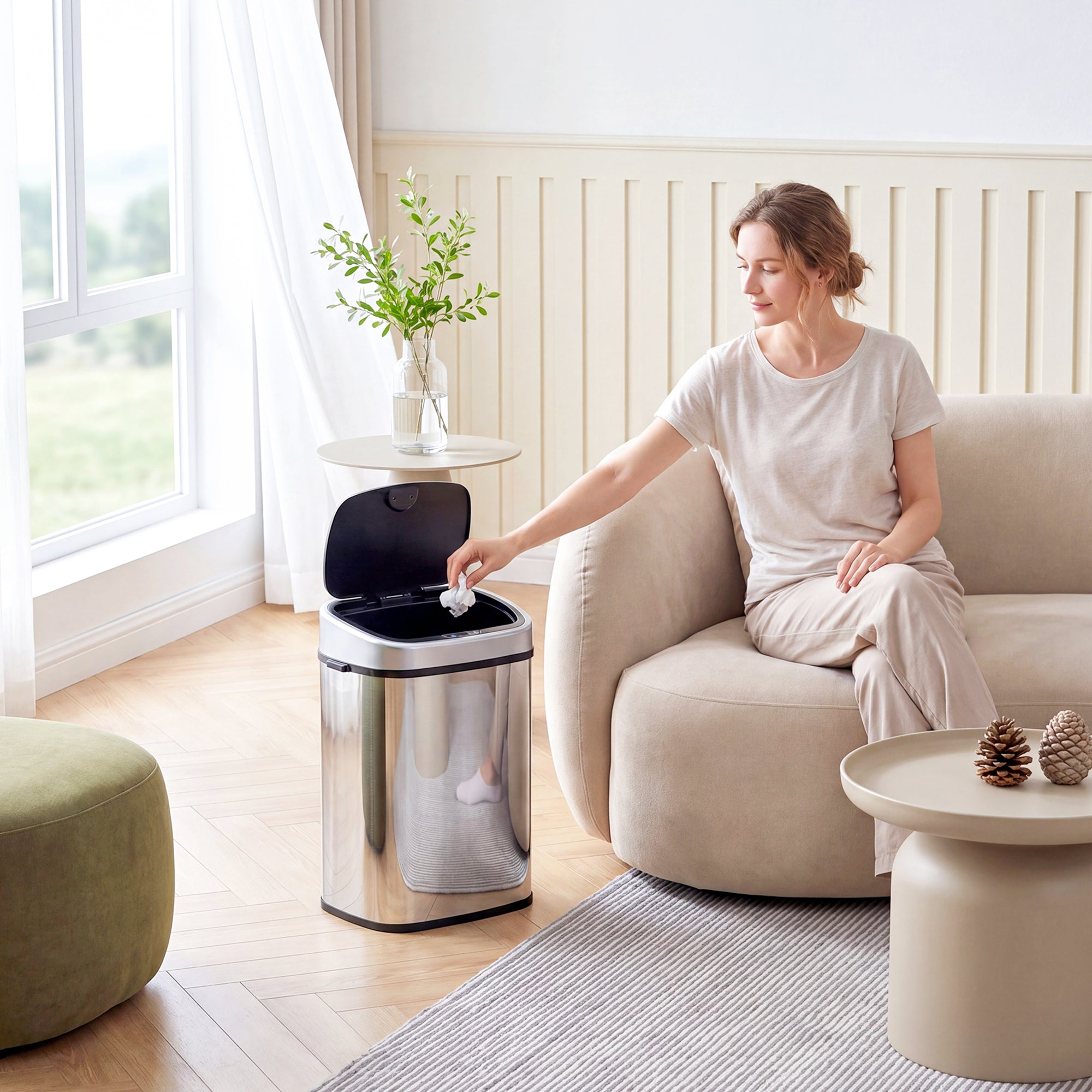 HOMCOM Stainless Steel Kitchen Sensor Dustbin Automatic Touchless Rubbish Garbage Waste Bin 58L Silver