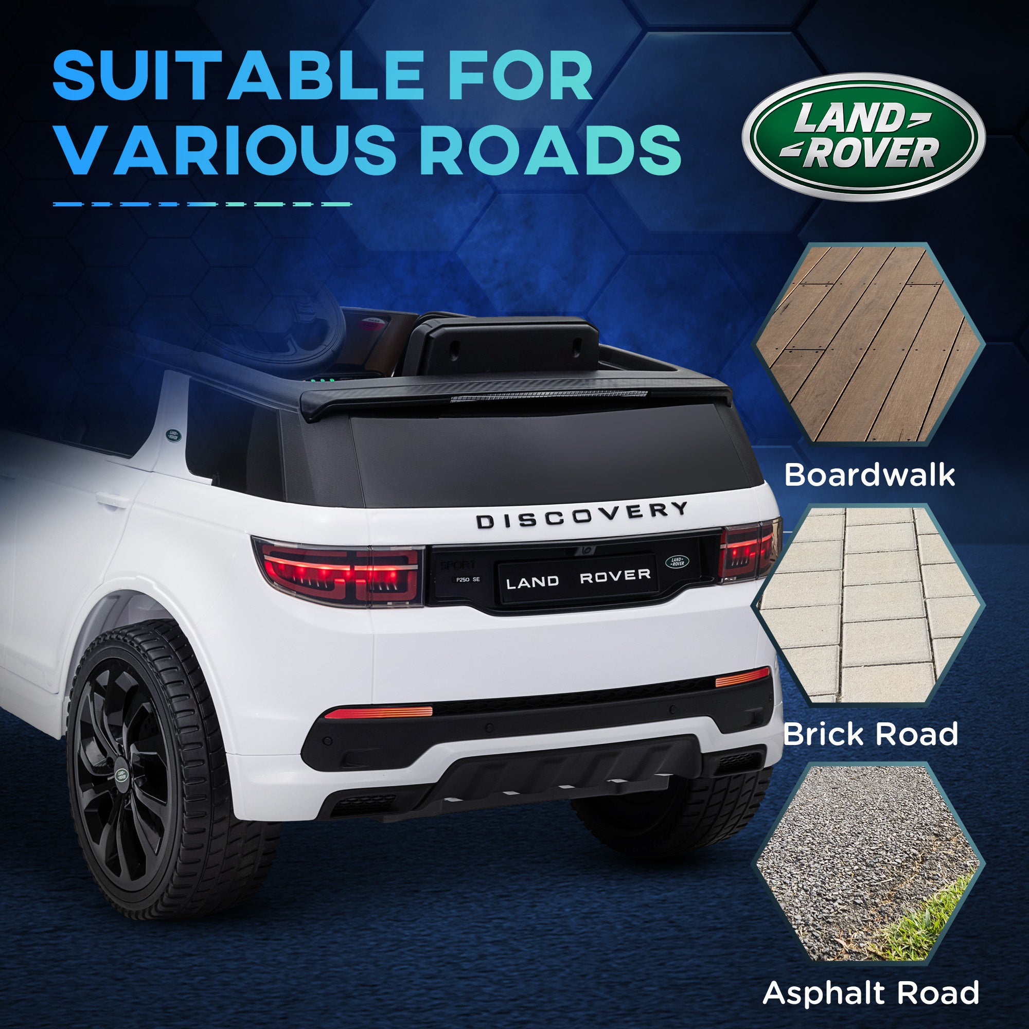 AIYAPLAY Land Rover Discovery Sport Licensed 12V Kids Ride on Car w/ Remote Control, Lights Music Horn, for 3-6 Years White - North Peak Garden Furniture