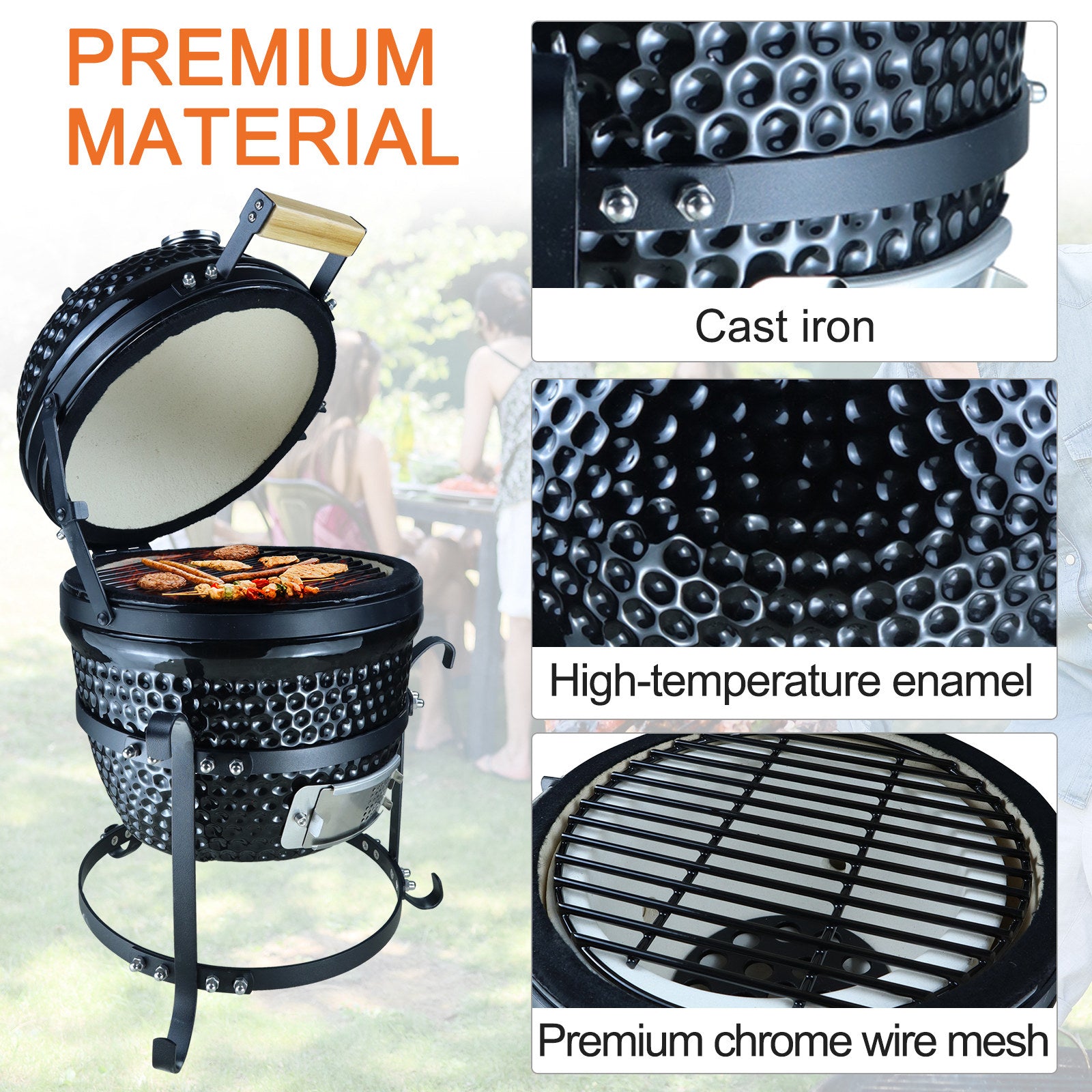 Outsunny Charcoal Grill Ceramic BBQ Grill Smoker Oven Japanese Egg Barbecue