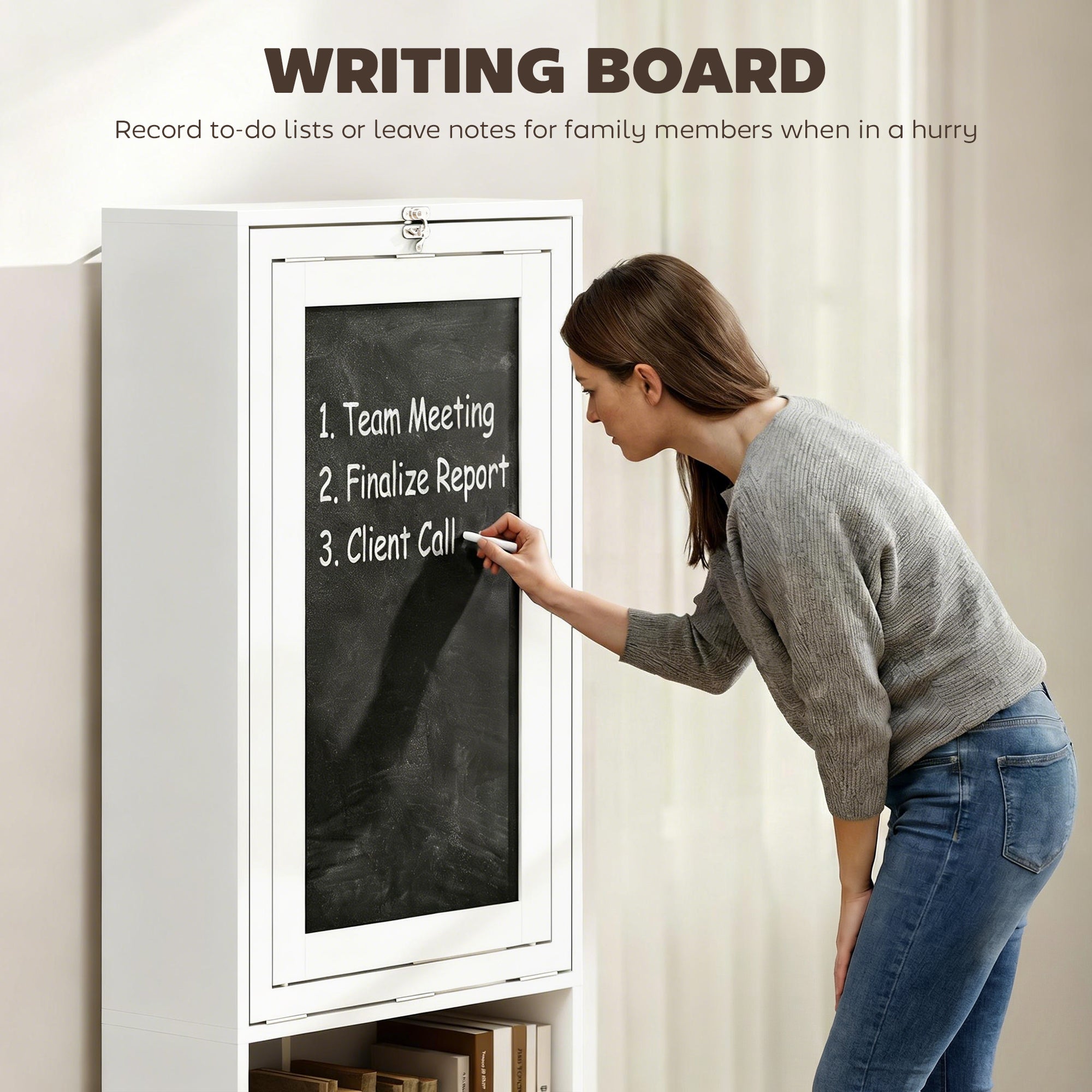 HOMCOM Fold-out Convertible Writing Desk Wall Mount Cabinet with Blackboard and Side Shelf Multi-Function Home Office Workstation, White