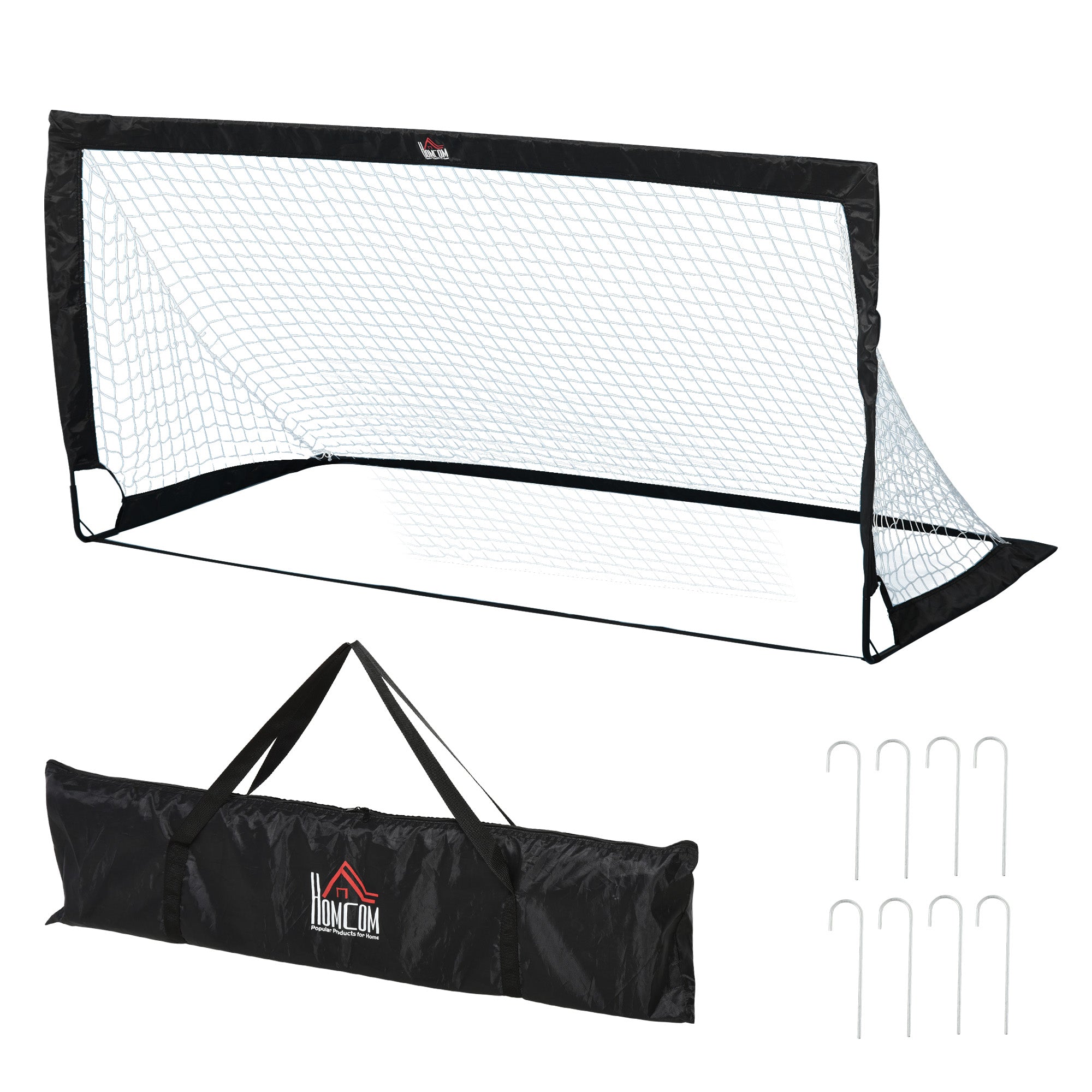 HOMCOM Set of 2 Football Goal Net 6 x 3 ft Foldable Outdoor Sport Training Teens Adults Football with Carrying Bag Black - North Peak Garden Furniture